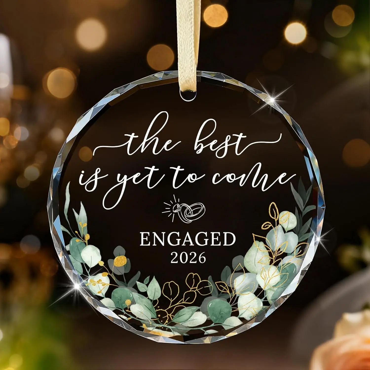 Engagement Ornament Gifts for Couples, Bride to Be & Fiancé Fiancée - Just Engaged Decorations & Newly Engaged Couples Gifts, Round Crystal Glass Decoration 2026Gift