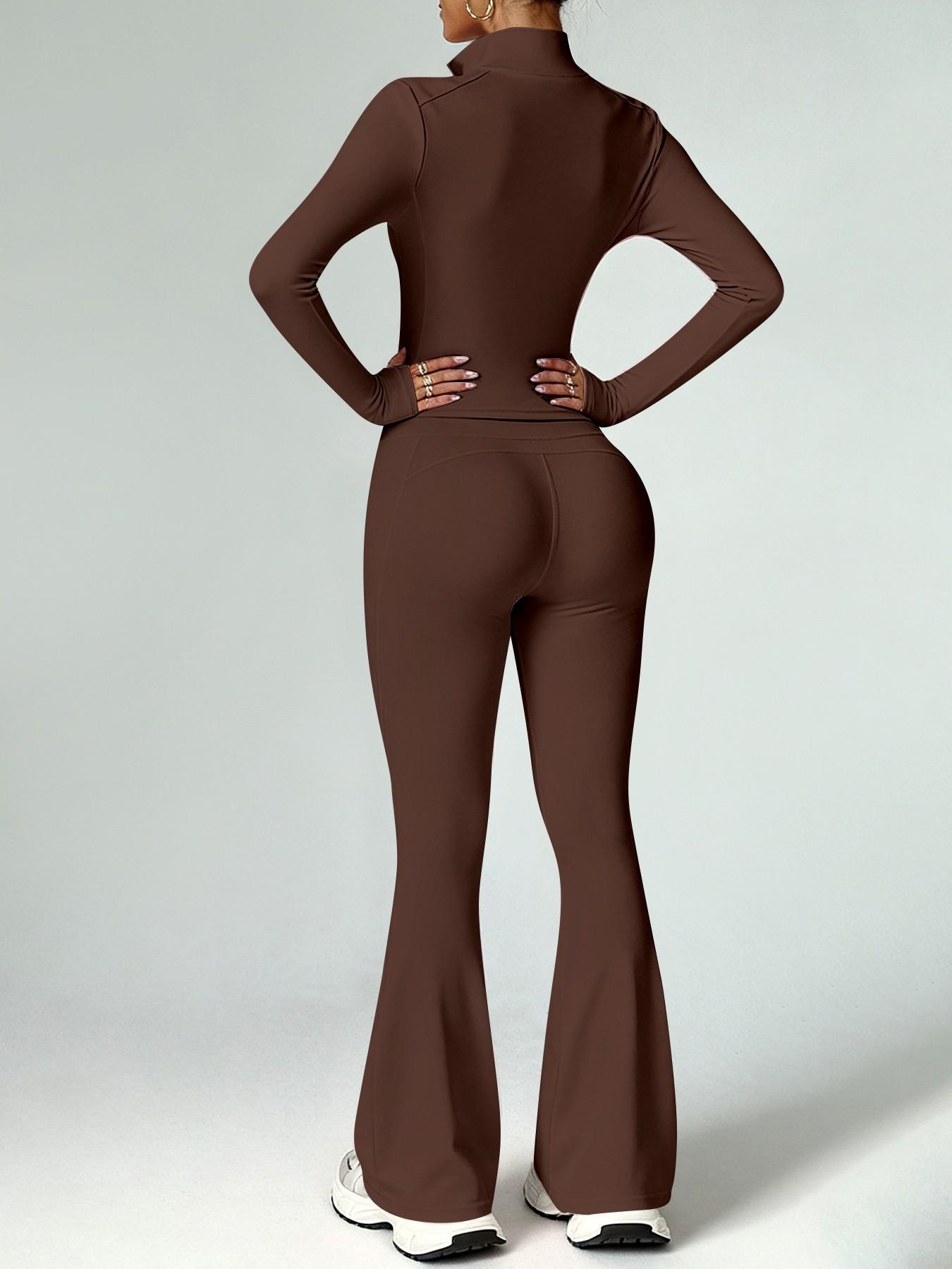 Women's 2-Piece Loungewear Set, Long Sleeve Zip-Up Jacket & Wide Leg Pants, Slim Fit, Fitted, Soft Comfortable for Daily Wear Home Sports Airport Travel, Casual Fashion Pajama Set