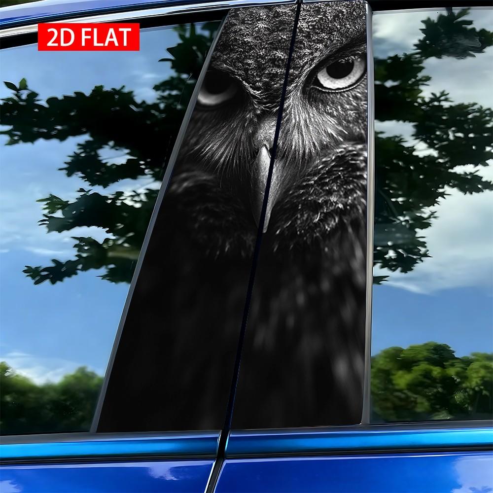 2 Sets Wild Monochrome Owl Car Pillar Stickers, Self-Adhesive PVC, Waterproof Scratch-Resistant, Car Exterior Decor Accessories