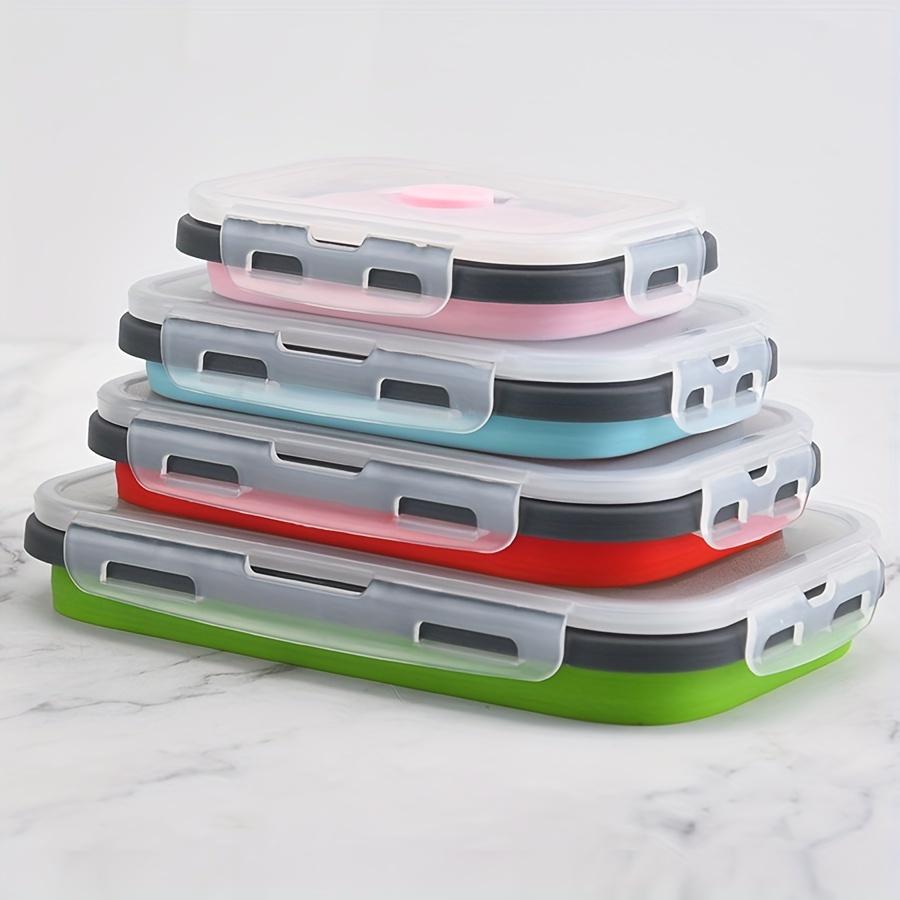 Silicone Collapsible Lunch Box Set, Space-Saving Design with Lids, Portable & Multi-size Containers for School, Office, & Travel