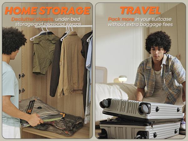 【Summer Vibes】VACBIRD New X8 Vacuum Packing Pump Storage Bags，Summer Vibes Rechargeable Wireless Pump Travel Storage Bags Set - 20 Pack Portable Space Saver Bags for Travel & Home - Vacuum Compression Packing Seal for Clothes, Blankets, Seasonal Storage