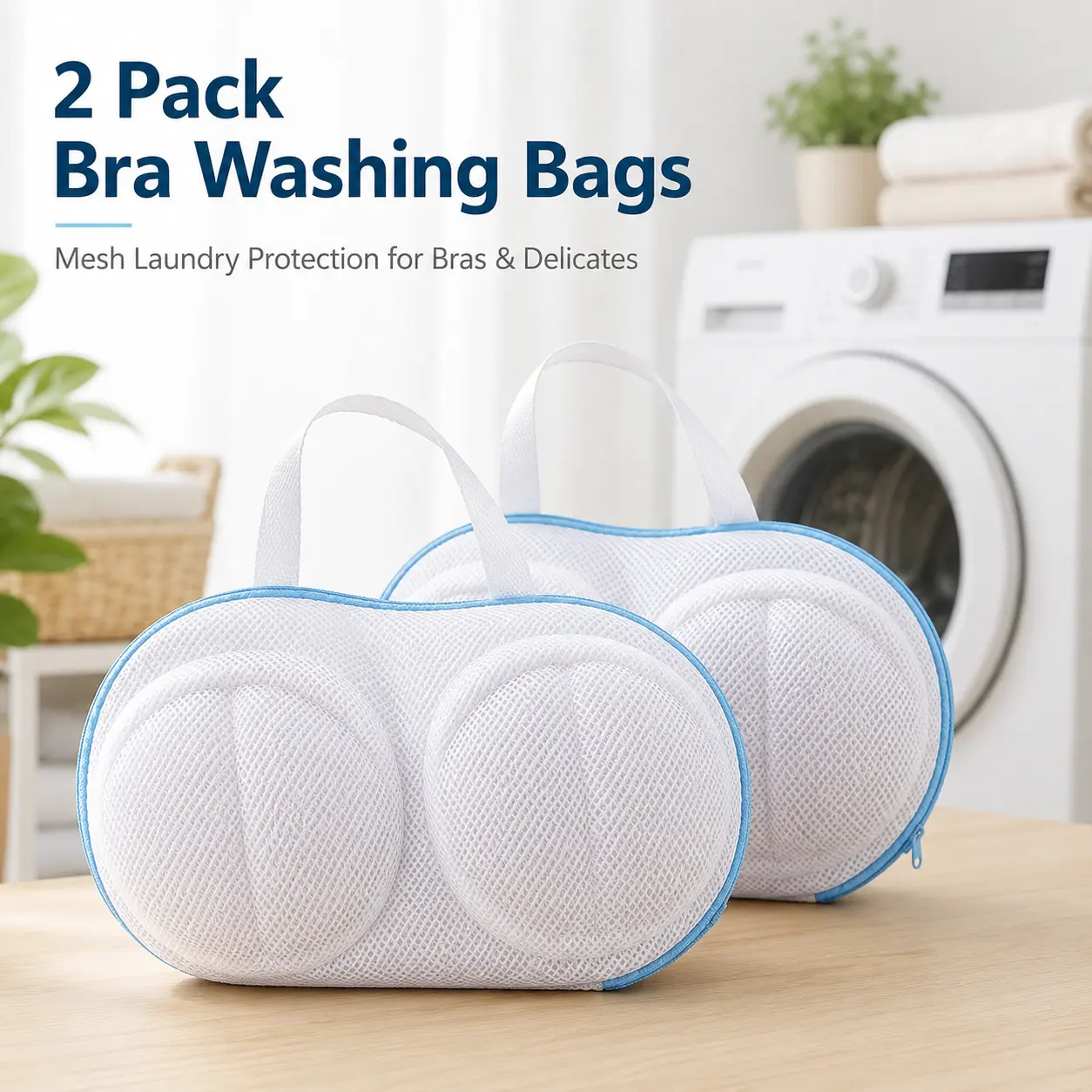 2 Pack Bra Washing Bags for Laundry, Mesh Lingerie Wash Bags for Bras & Underwear, Wireless Soft Design with Anti-Deformation Zipper, Delicates Laundry Bags for Washing Machine