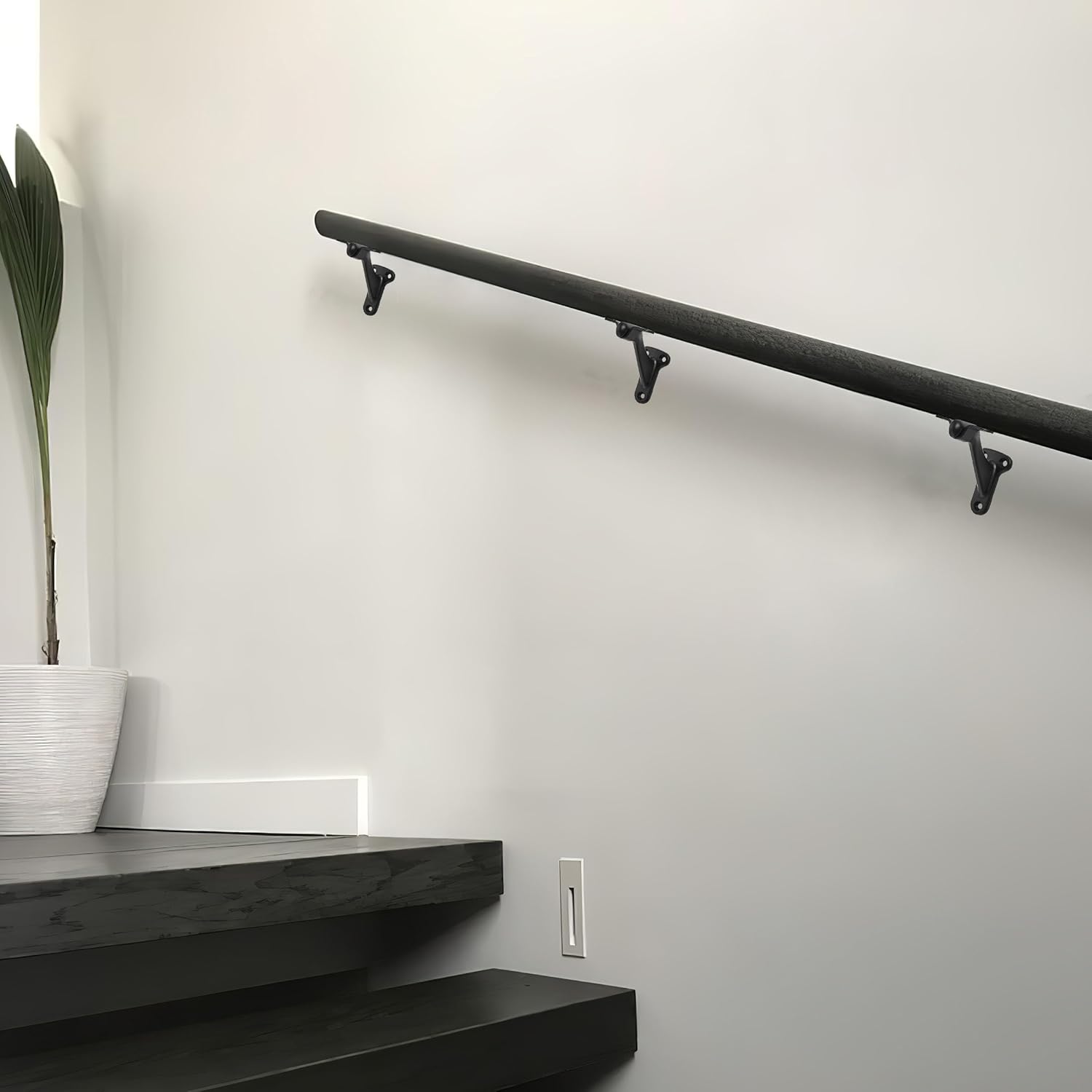 6 Pack 3 Inch Matte Black Hand Rail Bracket Heavy Duty Hardware for Stairways, Home or Office Stair Support Handrail Brackets