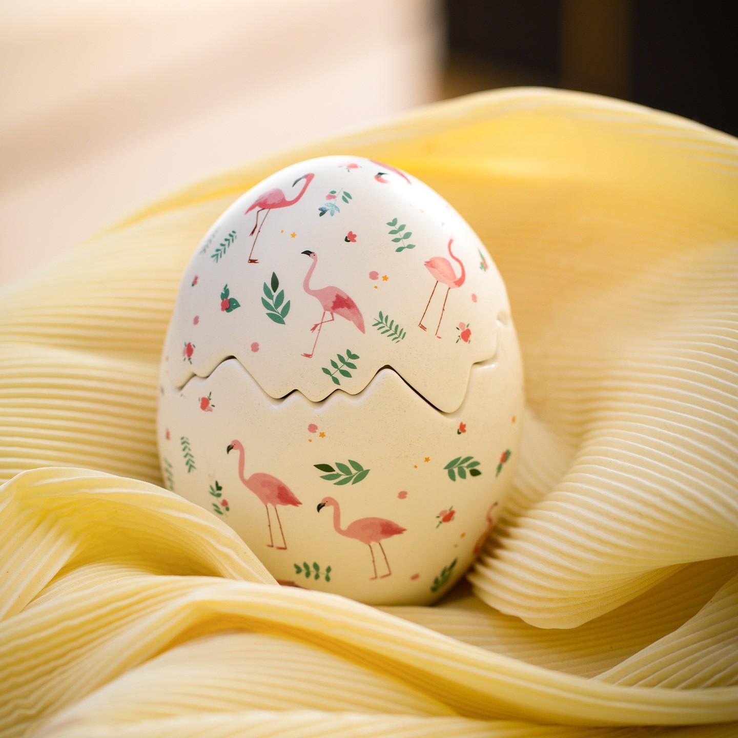 Hand-Painted Ceramic Easter Egg Cookie Jar, Decorative Flamingo Bird Pattern Candy Container, Spring Holiday Kitchen Storage, Home Decoration Gift