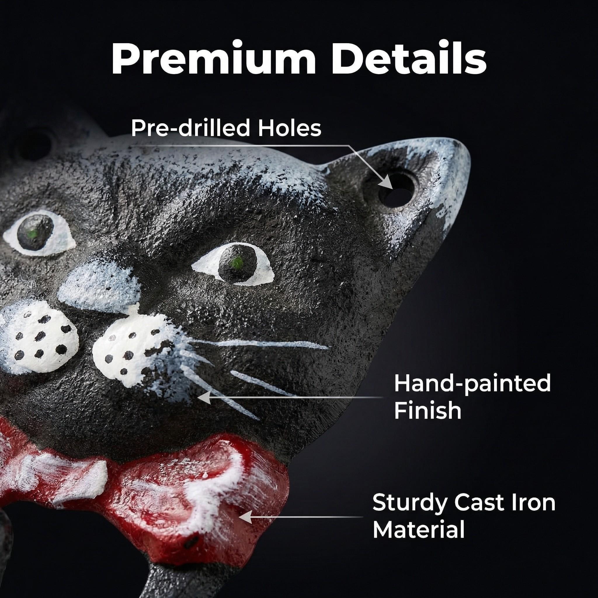 Vintage Cast Iron Cat Hook, Entryway Key Holder, Cute Bow Tie Cat Decorative Coat Hanger, Pet Leash Hanging Hook