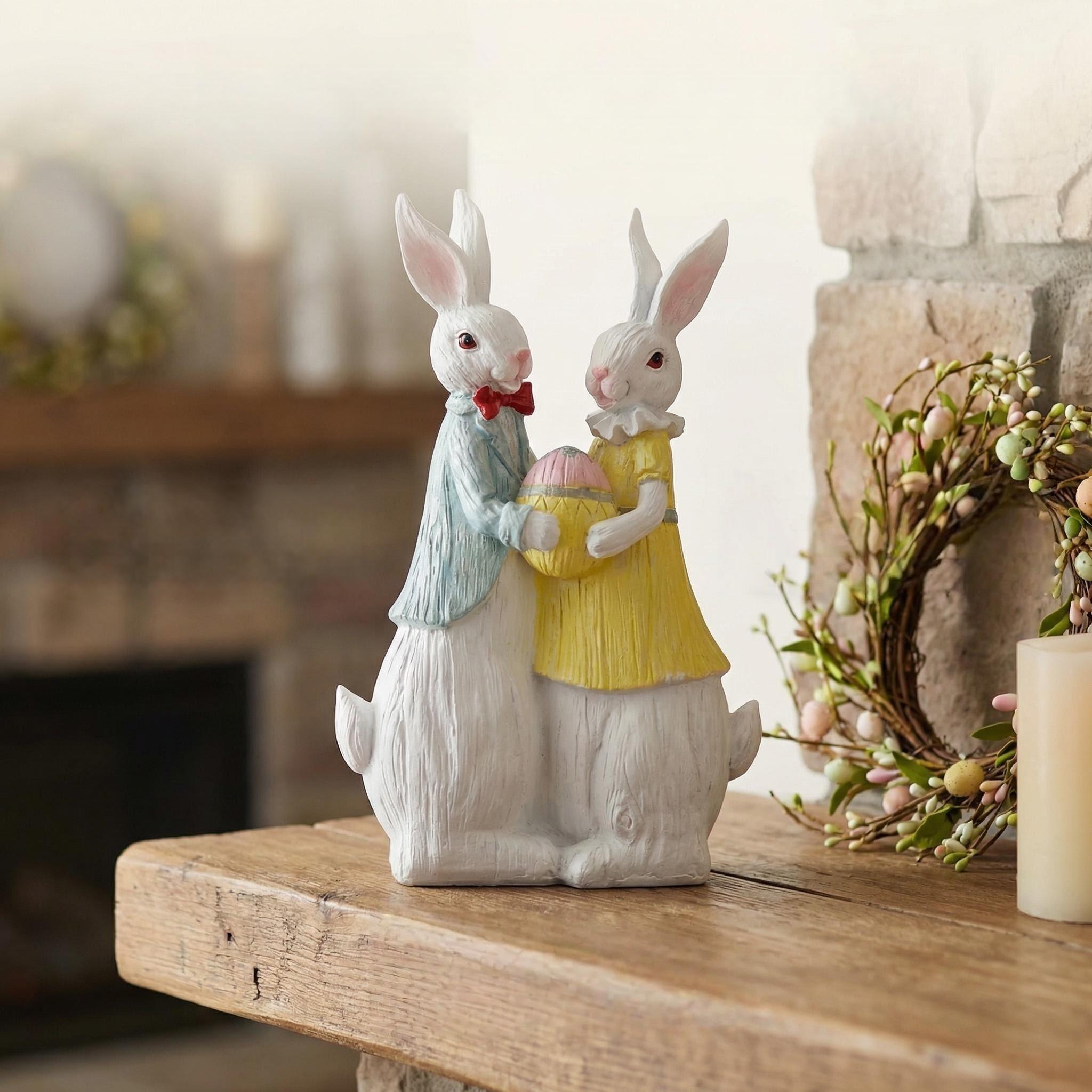[Vibrant Easter Bunny Statue] Vibrant Resin Easter Bunny and Egg Statue - Charming Festive Garden Decor for Outdoor & Tabletop Display