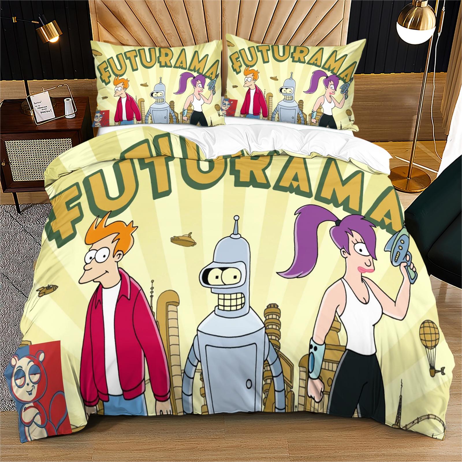 Futurama Cartoon Pattern Bedding Set, Soft Comfortable Durable Bedroom Decor Gift, Includes 1 Fitted Sheet and 1 or 2 Pillowcases, Soft Bedding Sets