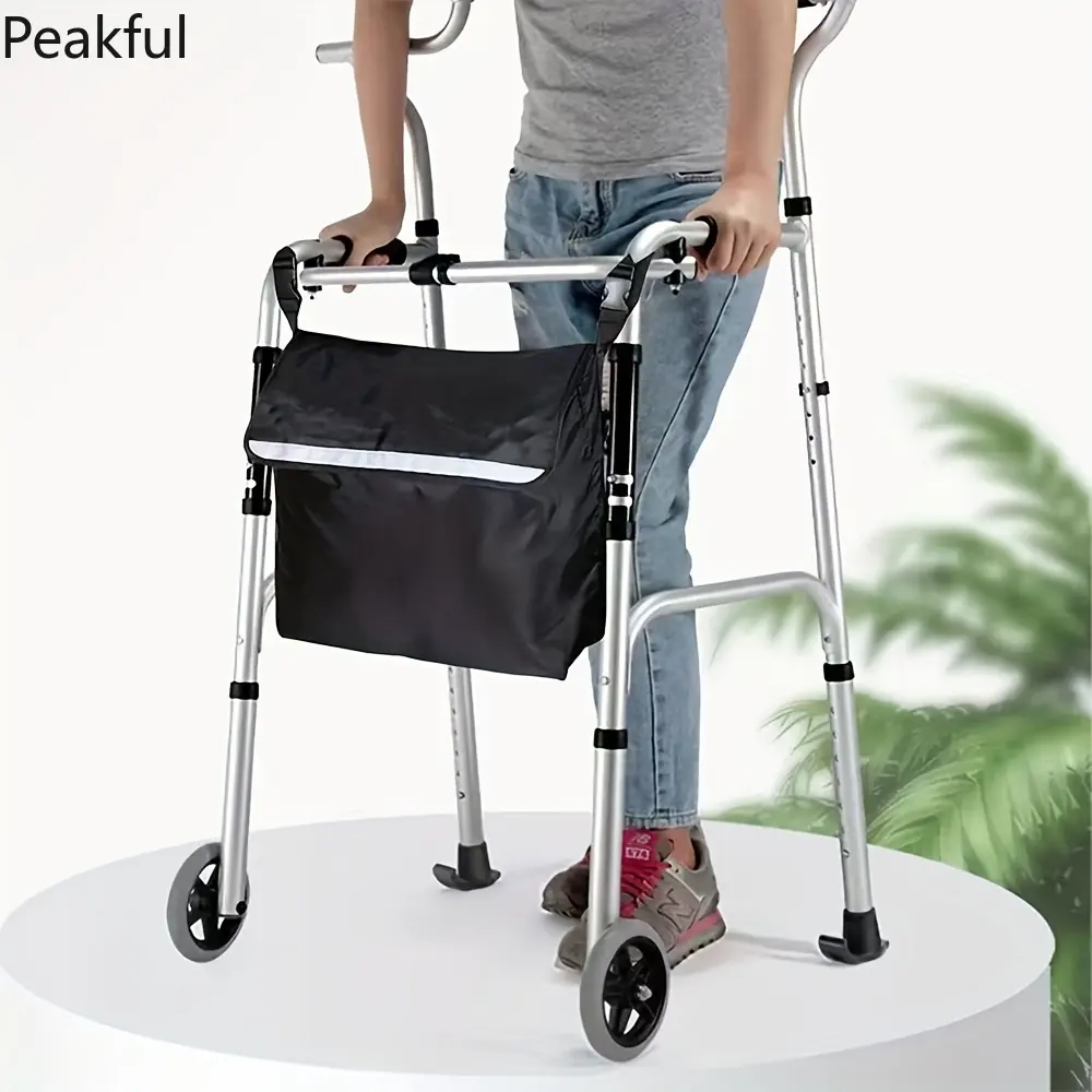 1Pc Large Capacity Wheelchair Storage Bag Black Oxford Cloth Shopping Cart Backseat Pouch Universal Hanging Backpack Accessory Universal Fit