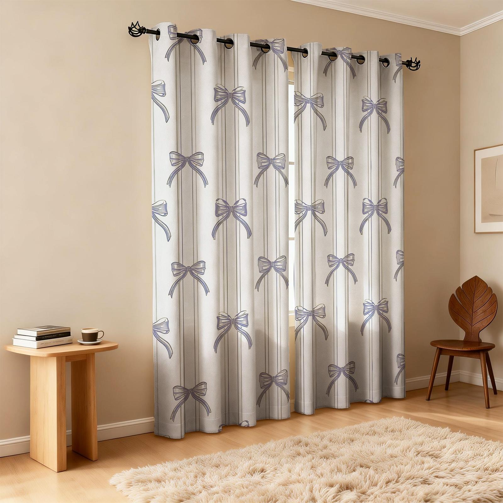 2Pcs INS Style Bow Curtains, Gentle Girly Design, High Shading Smooth Drape, Ideal for Influencer Bedroom Living Room Backdrop Decor