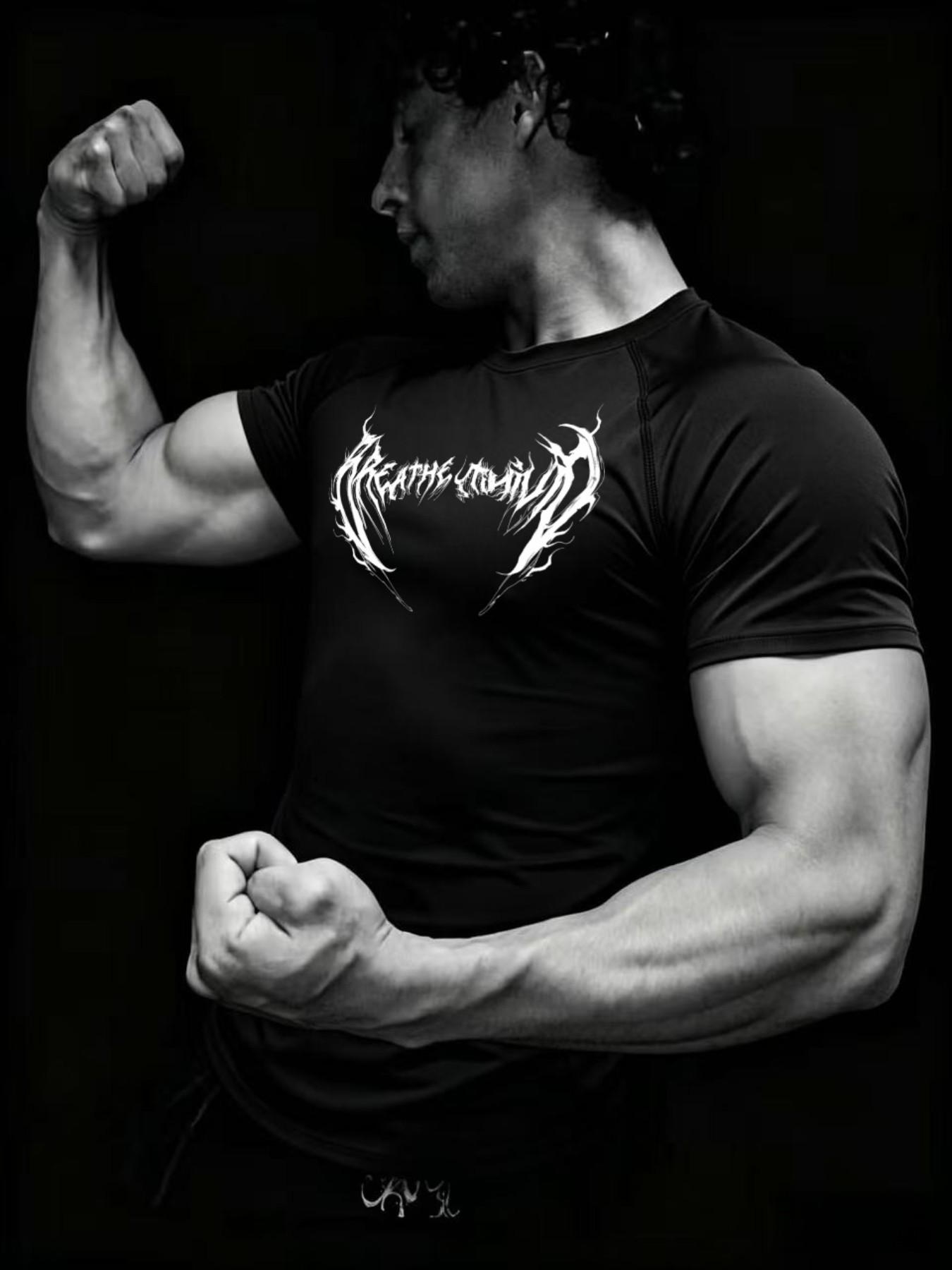 Men's Sporty Fitness T-Shirt, High Elasticity Quick-Dry Training Top, Ideal for Cycling and Workouts, Comfortable and Durable