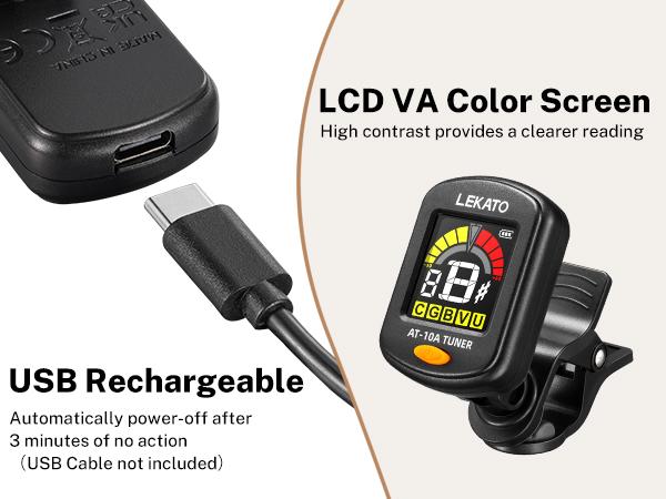 LEKATO Guitar Tuner, LCD Color Screen Clip On for Acoustic Electric Guitar Bass,Ukulele Violin,Chromatic Tuning Modes,Rechargeable Digital Tuner for Stringed Instruments LEKATO Guitar Tuner, LCD Color Screen Clip On for Acoustic Electric Guitar Bass,Ukulele Violin,Chromatic Tuning Modes,Rechargeable Digital Tuner for Stringed Instruments