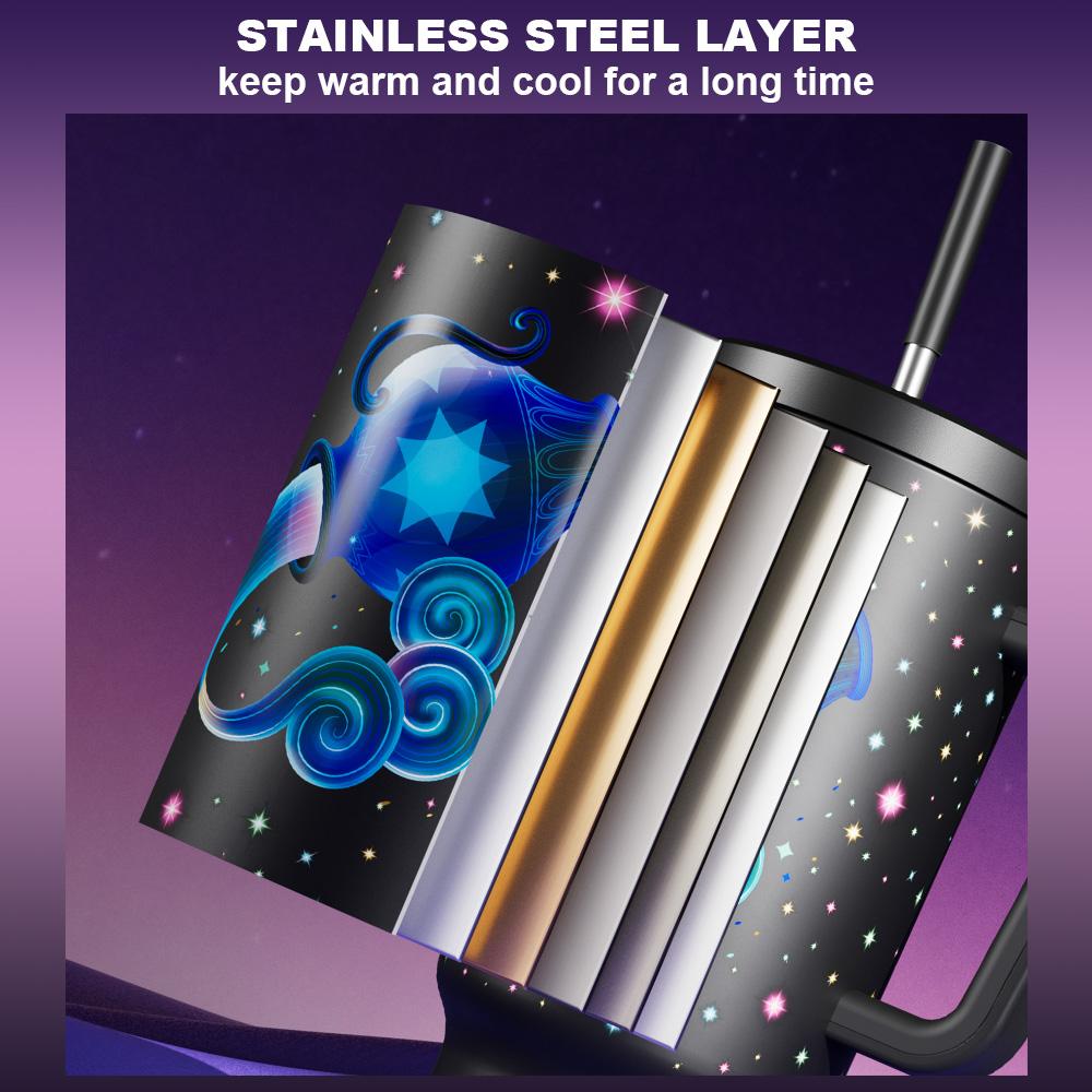 40oz Zodiac Signs Straw Handle Cup, Portable Leak-proof Cup Lid, Summer Cool Bottle, Non-slip Noise Reduction Pad At The Bottom, Stainless Steel Thermos Cup, Stainless Steel Tumbler, Easy To Clean for Home, Office, Outdoor, Drinkware
