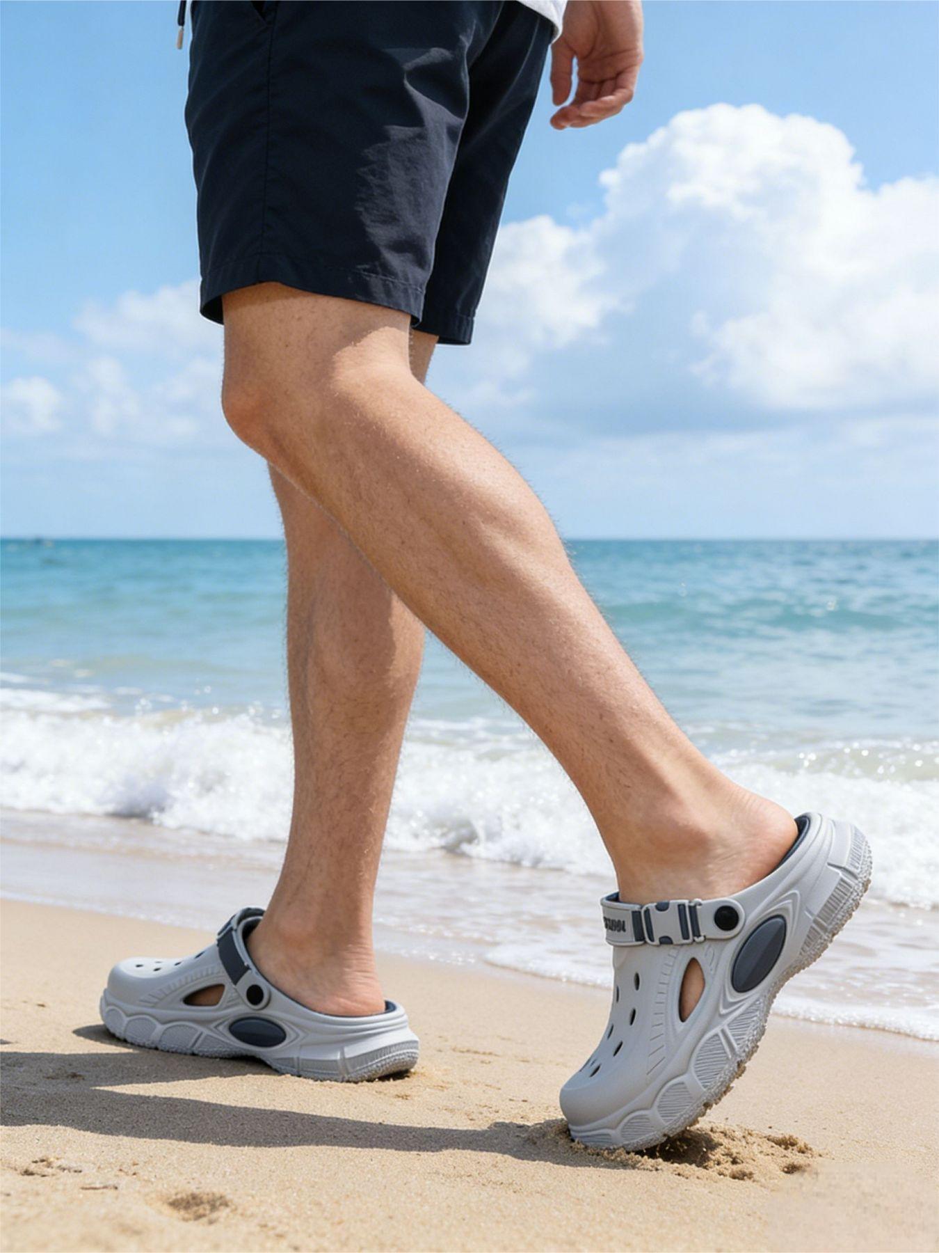 Trendy men's two-tone hole shoes with non-slip soles, quick-drying beach hole shoes, essential for summer seaside vacations and water activities