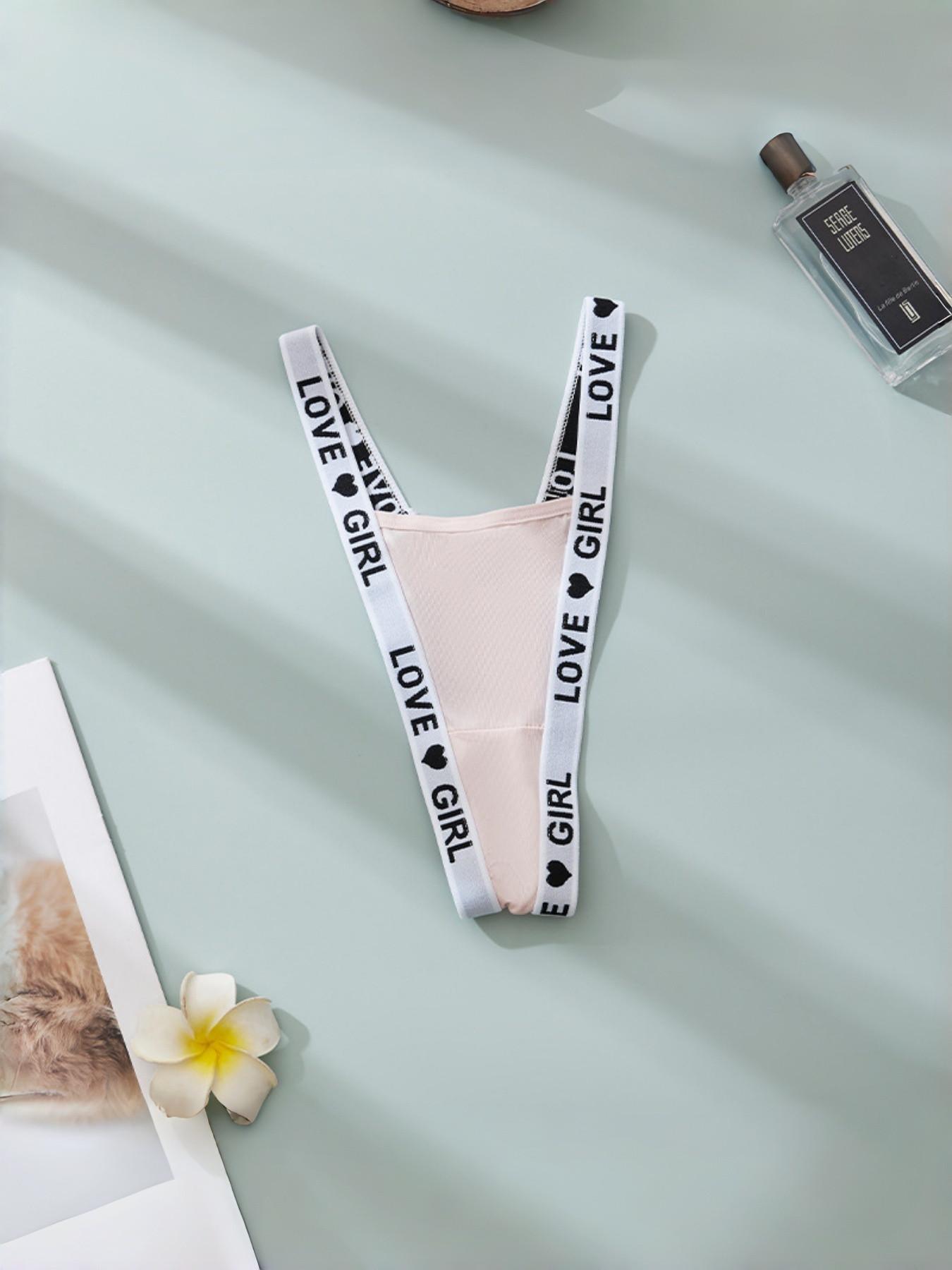 5-Pack Low Waist Sexy Thong Underwear for Women, Personalized Letter Simple T-Style, Comfortable Breathable Lingerie