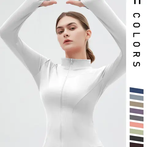 【Black Friday】Women's Thumb Holes Zip Up Sports Jacket, Plain Long Sleeve Athletic Outerwear, Women's Sportswear for Indoor and Outdoor Activities