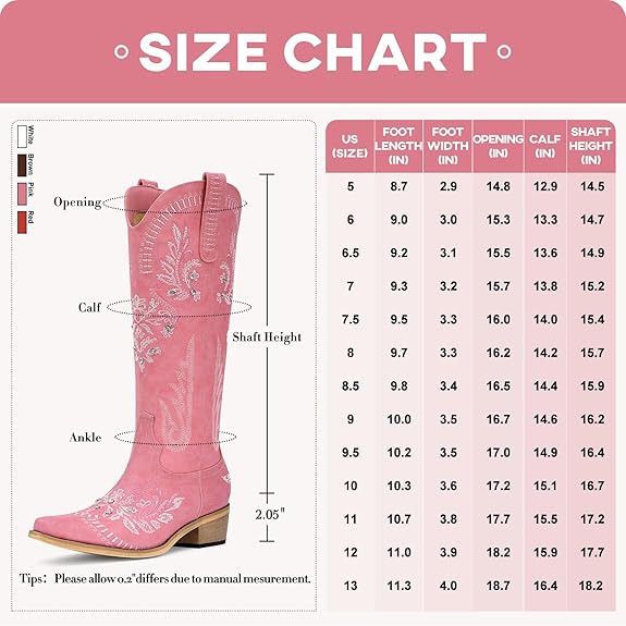 Pink Cowboy Boots for Women - Knee High Sparkly Rhinestone Boots, Retro Country Boots with Classic Embroidered, Pointed Toe Chunky Heel Pull on Vintage Botas, Christmas Gifts