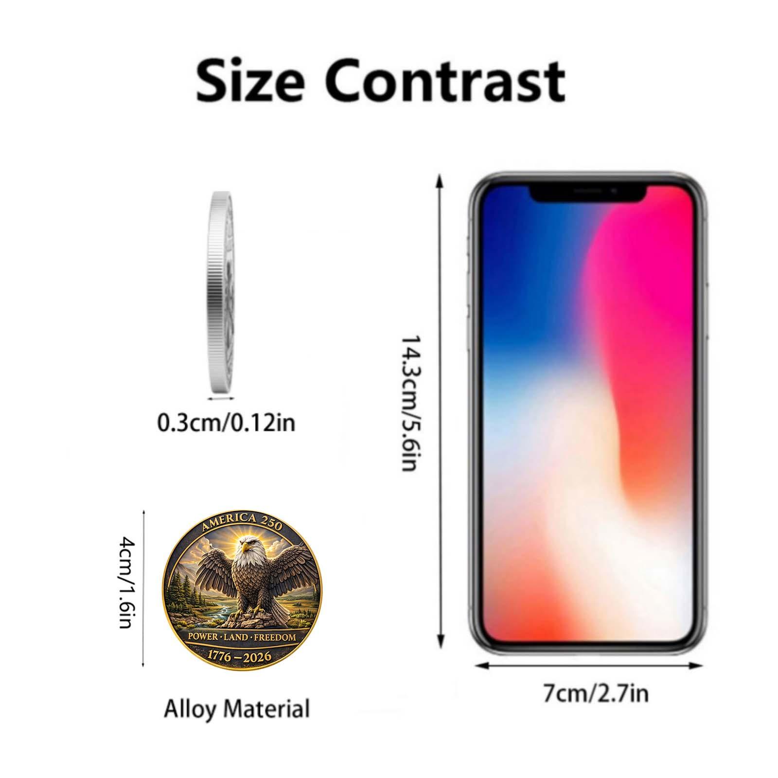 1PC America 250 Power Land Freedom Commemorative Coin Alloy 3D Relief Design Eagle Energy Concept Theme Collectible Coin Gift for Independence Day Birthday Gift Father’s Day Gift Holiday Gift Desk Display Keepsake Commemorative and Decorative Collectibles