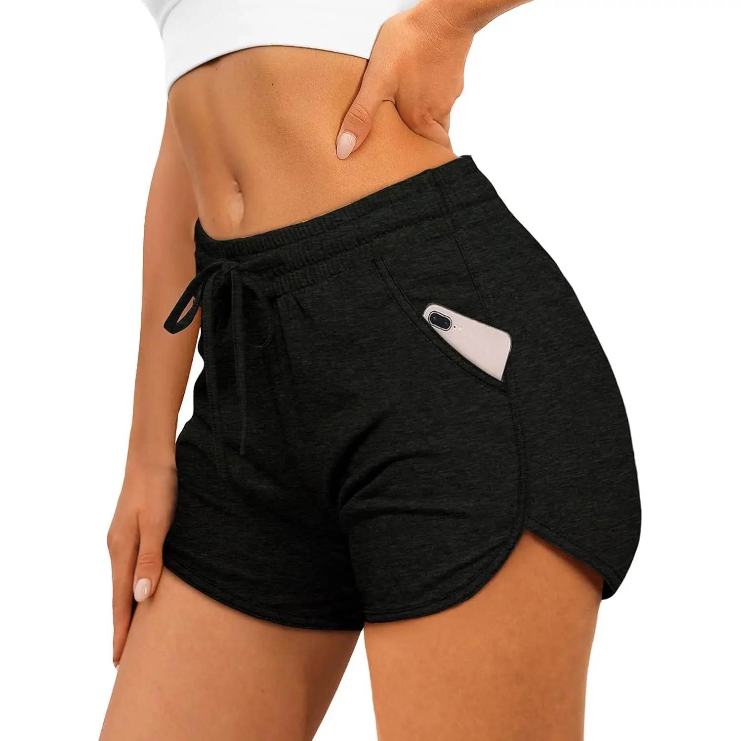 Womens Athletic Shorts Running Dolphin Shorts with Pockets and Drawstring
