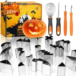 Halloween Pumpkin Carving Kit For Kids, New 21Pcs Pumpkin Carving Tools Set, Professional Pumpkin Carving Stencils with Stainless Steel Safe Knife Cutters for Halloween Decoration