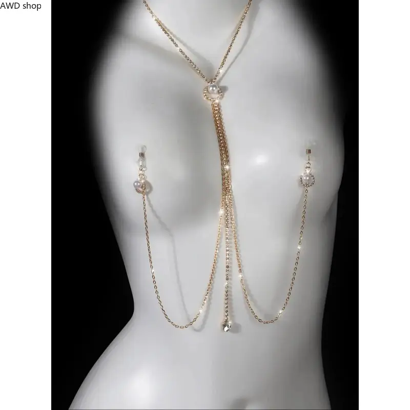 Women’s Imitation Pearl Decor Body Chain, Sparkling Fashion Body Jewelry, Eye‑Catching Statement Accessory for Stage Performances, Nightclub Outfits, Party Events & Festival Adult Styling