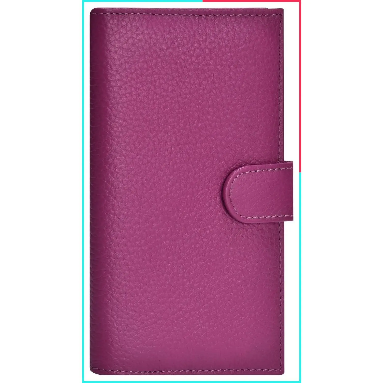 Fuchsia Leather RFID Blocking Checkbook Cover with Pen Holder and Card Slots