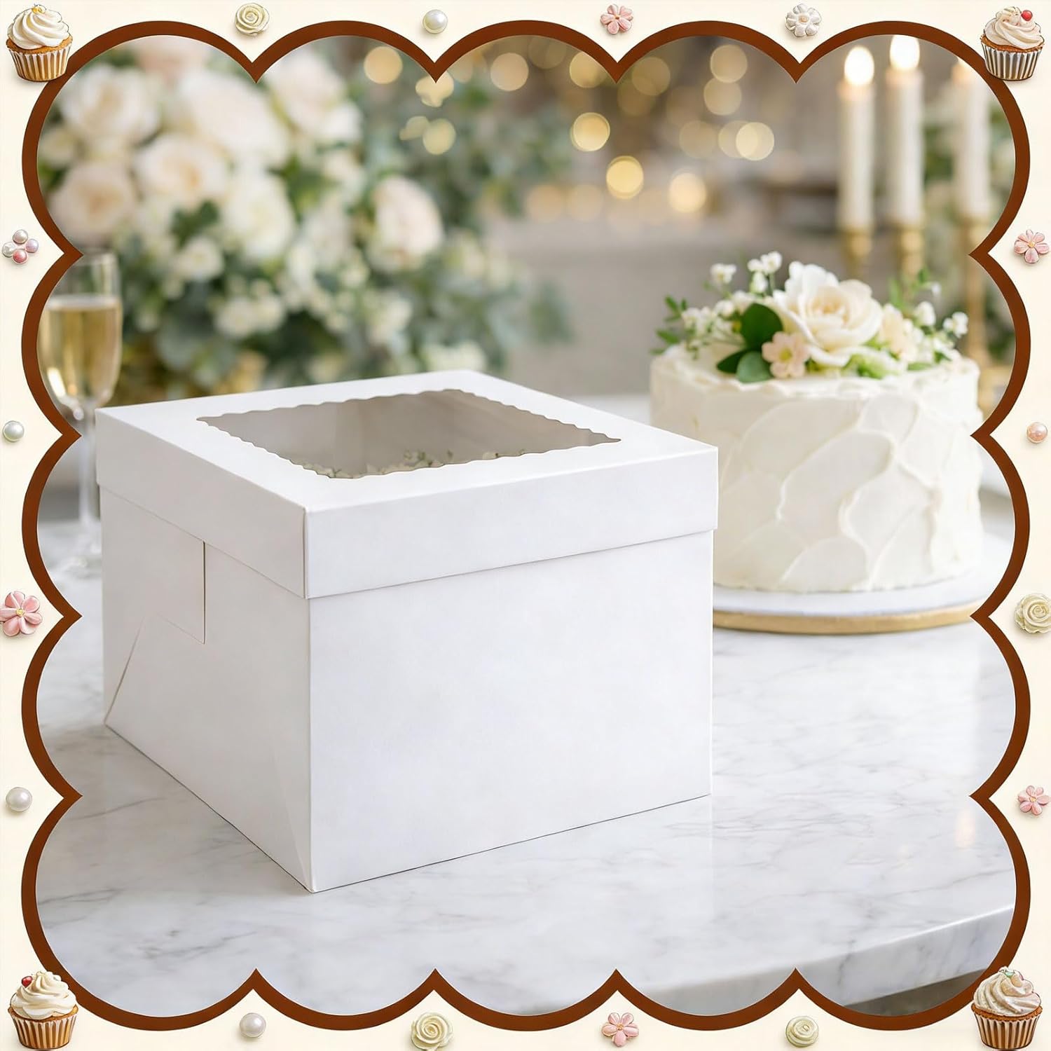 48 count Cake Boxes,12x12x8 Inches Tall Multi-Layer Cake Box with Window White Square Cardboard Bakery Boxes for Cookies Pies Cupcakes Pastry-Wedding,Birthday,Party Decorating Supplies