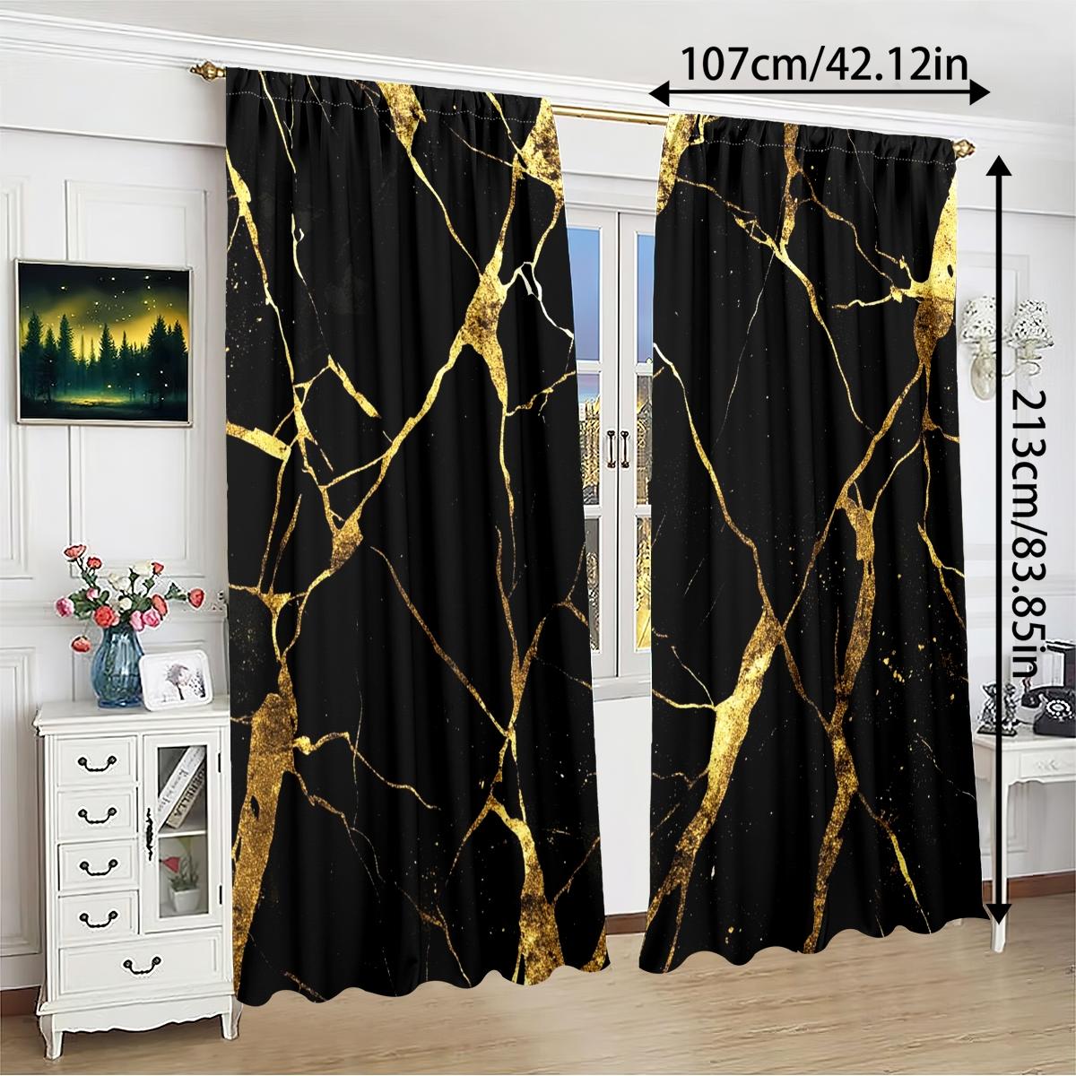 High-Quality Polyester Curtains Set, Durable Fashionable Daily Accessories, Marble Pattern Design, Living Room & Bedroom Decor