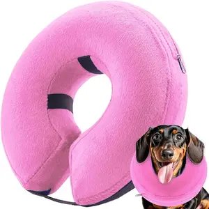 Inflatable M Size Soft Blow-up Protective Recovery Dog Cone Collar Comfy Donut E-Collar for Dogs Cats After Surgery Pink