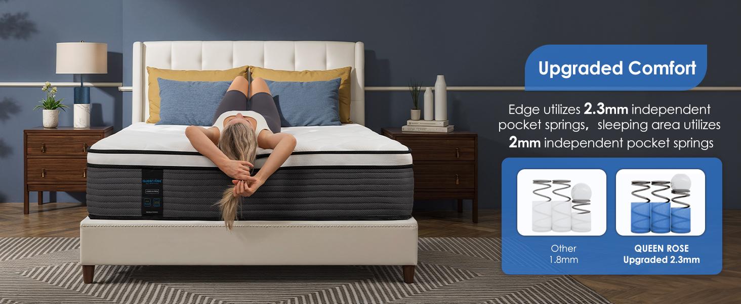 QueenRose Hybrid Mattress in a Box 10/12/14 Inch Individual Pocket Coils Memory Foam Queen/King Bed Firm Support Relieve Back Pain Easy Setup Outdoorfun Sleep Well, Excellent gift for Christmas and New Year