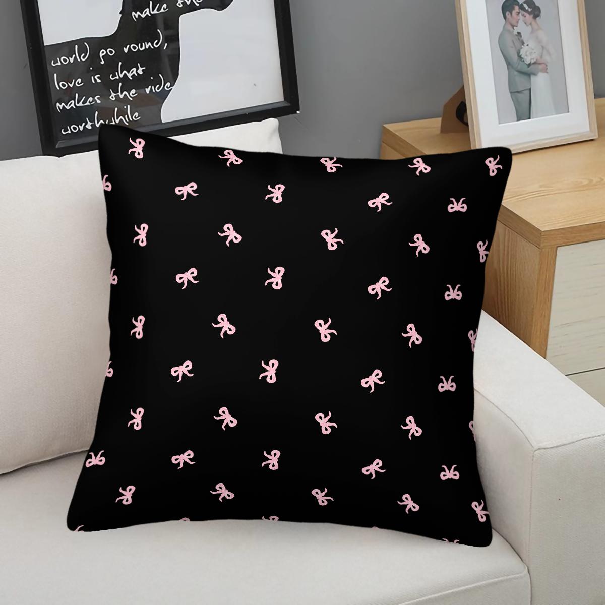 Cute Bow Print Throw Pillow, Heart Checkerboard Decorative Sofa Cushion, Exquisite Gift for Girls & Women, with Pillow Insert