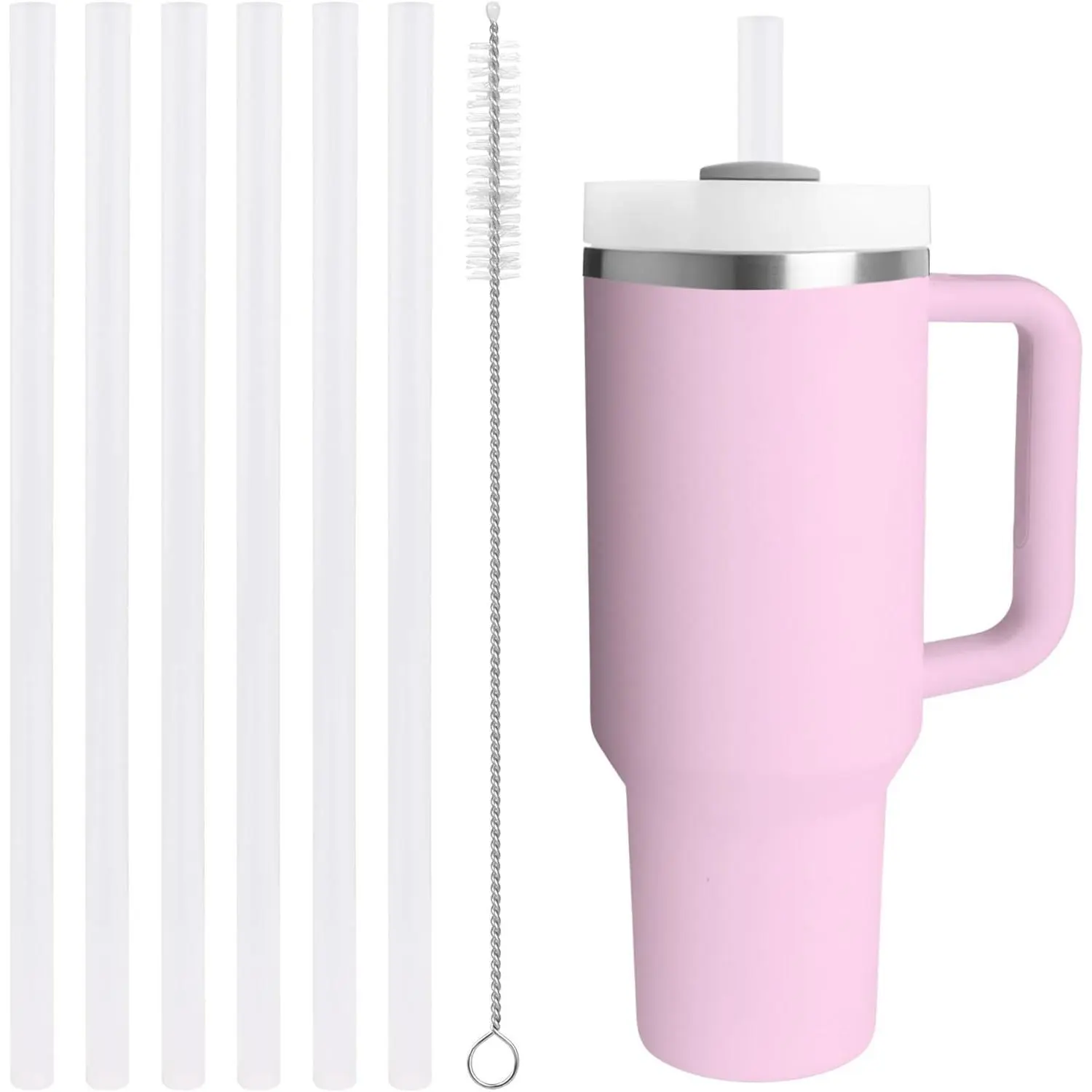 Replacement Straw Compatible with 40 oz Stanley Quencher Tumbler, 12 Inch Extra Long Reusable Plastic Straws for 40 Oz Cup,Milky White,6 Pack