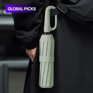 Green Foldable Rainproof Automatic Umbrella, 1 Count Compact Ring-Buckle Windproof Reinforced Pocket Umbrella for Women, Durable Sun-Protection UV Umbrella, Suitable for Rainy Days and Outdoor Use, Wind Resistant Umbrella, Portable Folding Umbrella