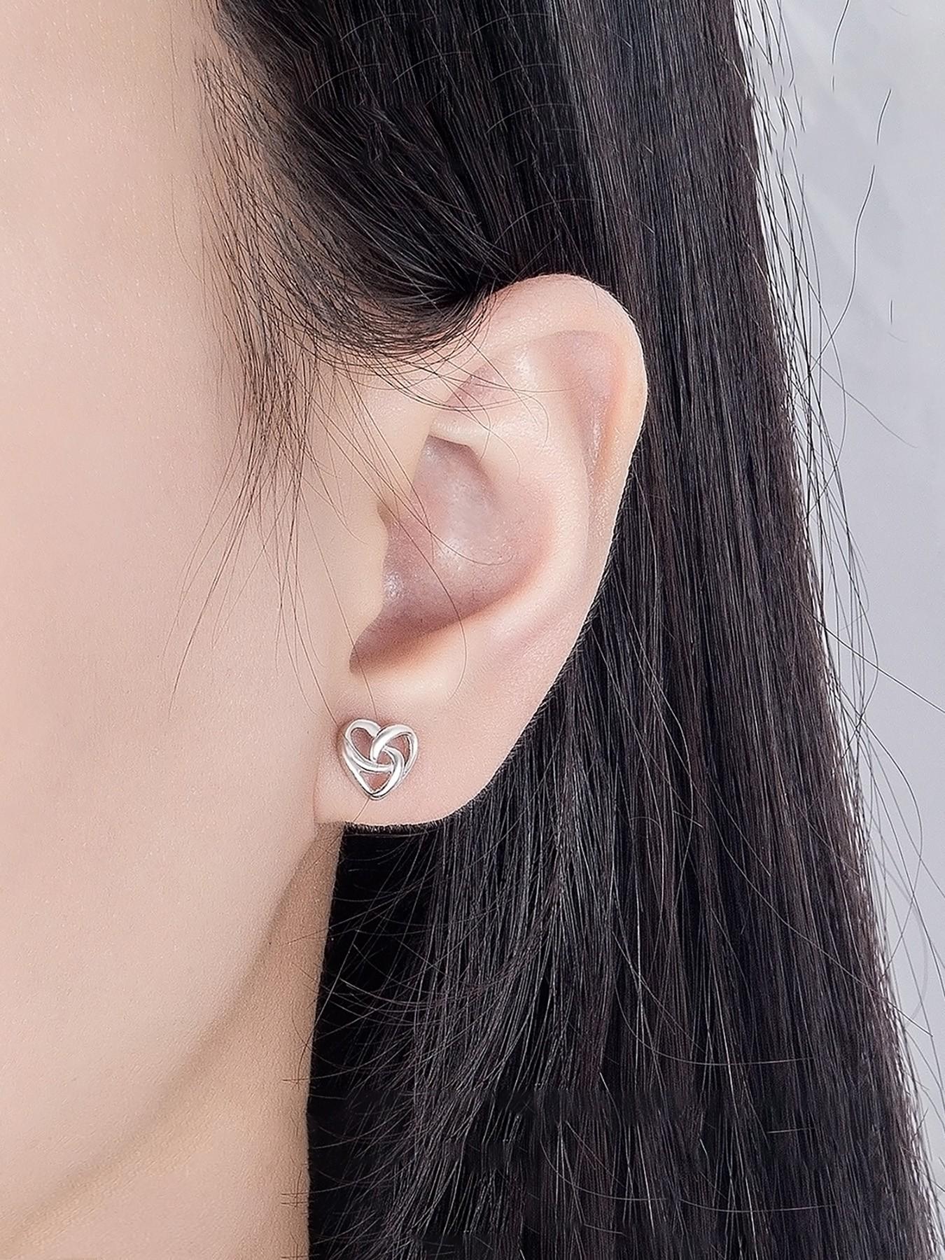 Women's Elegant Heart Stud Earrings, Fashion Stainless Steel Heart Ear Jewelry, Minimalist Style, Lightweight Comfortable, Daily Wear