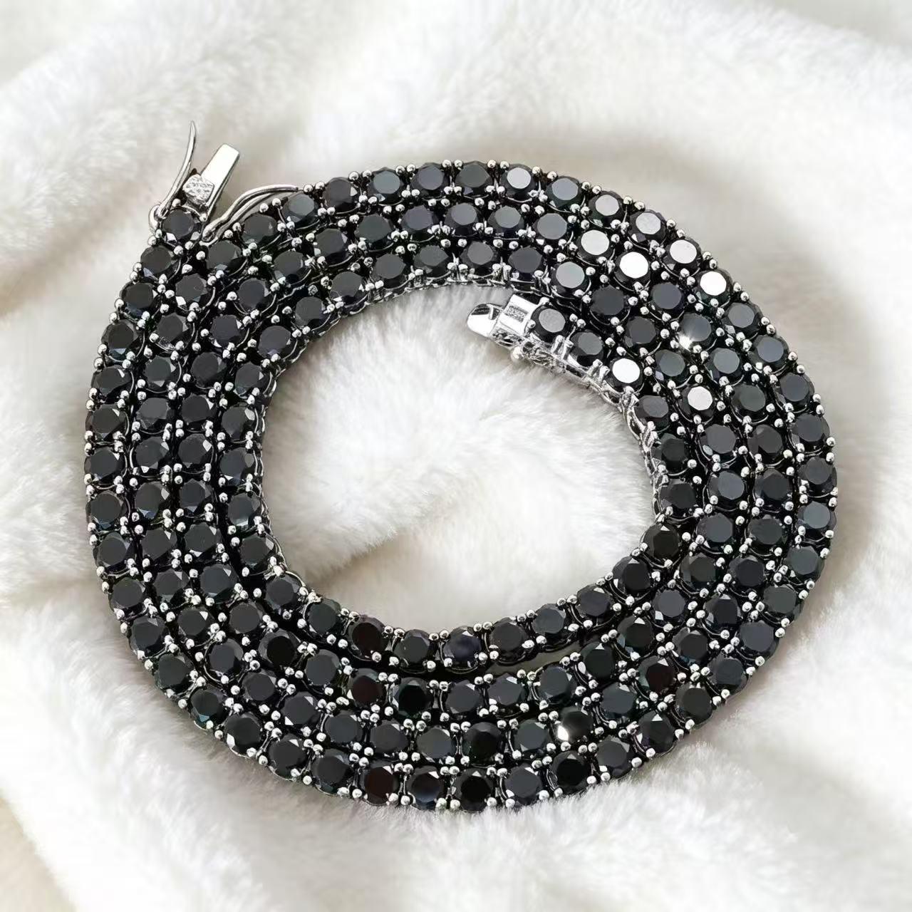 Black Moissanite Tennis Chain Hip Hop Jewelry Black Plated  Out Tennis Bracelet Necklace for Men Women, Luxury Bling Diamond Look, Gift for Him Her, Birthday Anniversary Father's Day