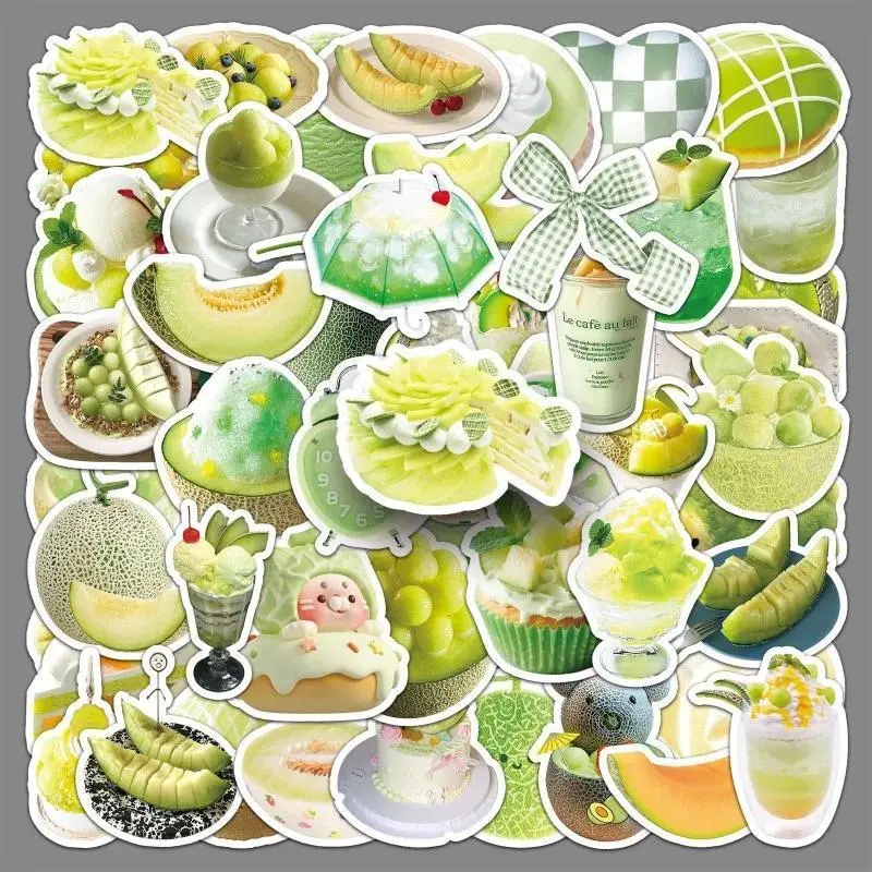 50pcs/set INS Causal Japanese Style Cantaloupe Scrapbook Journal Sticker DIY Decor Green Color Dessert Stationert Decal Kid Gift