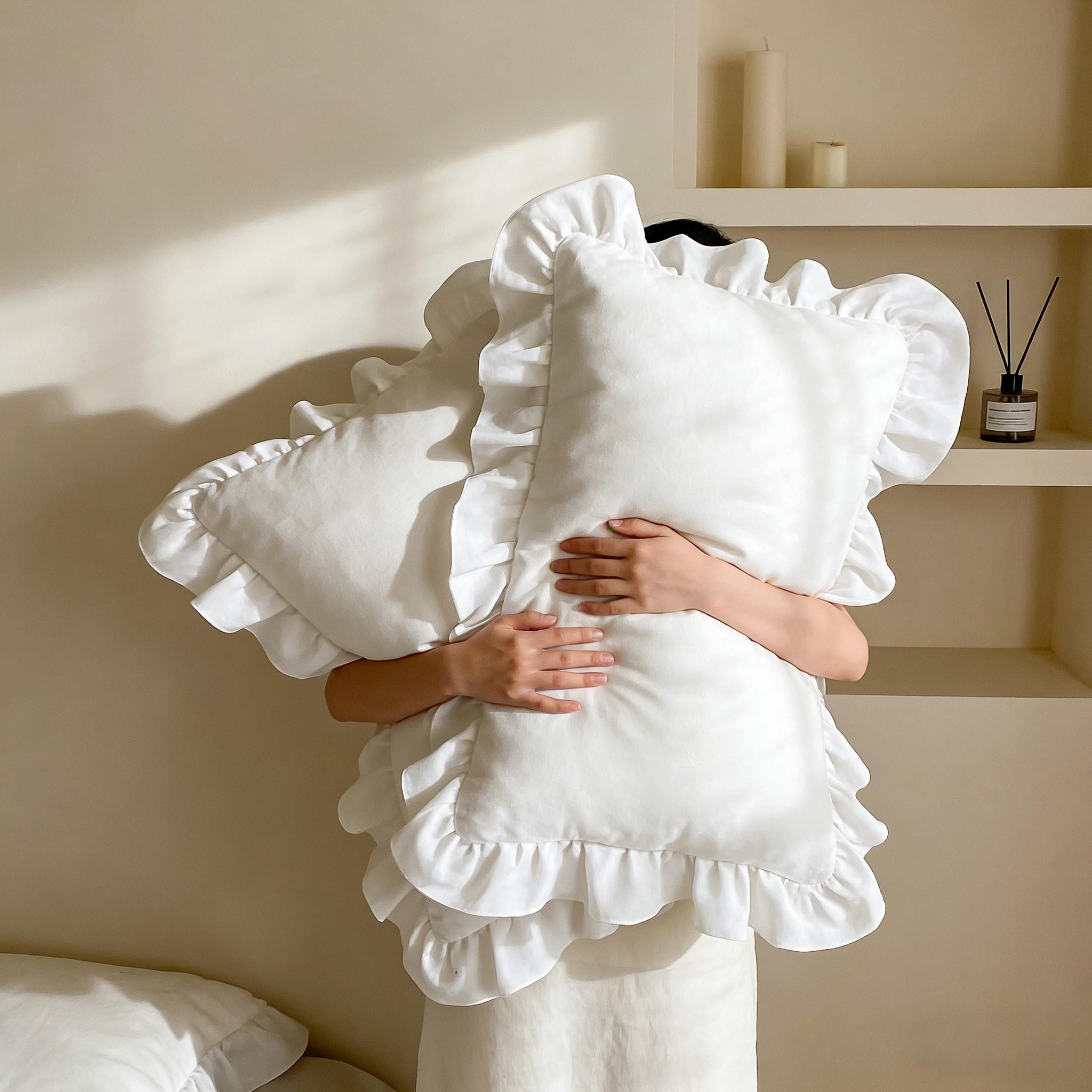 Solid Color Ruffle Pillowcase Set, Crafted with Raffle Detail, includes 2 Pillowcases Without Pillows, Soft and Comfortable Bedding Accessories