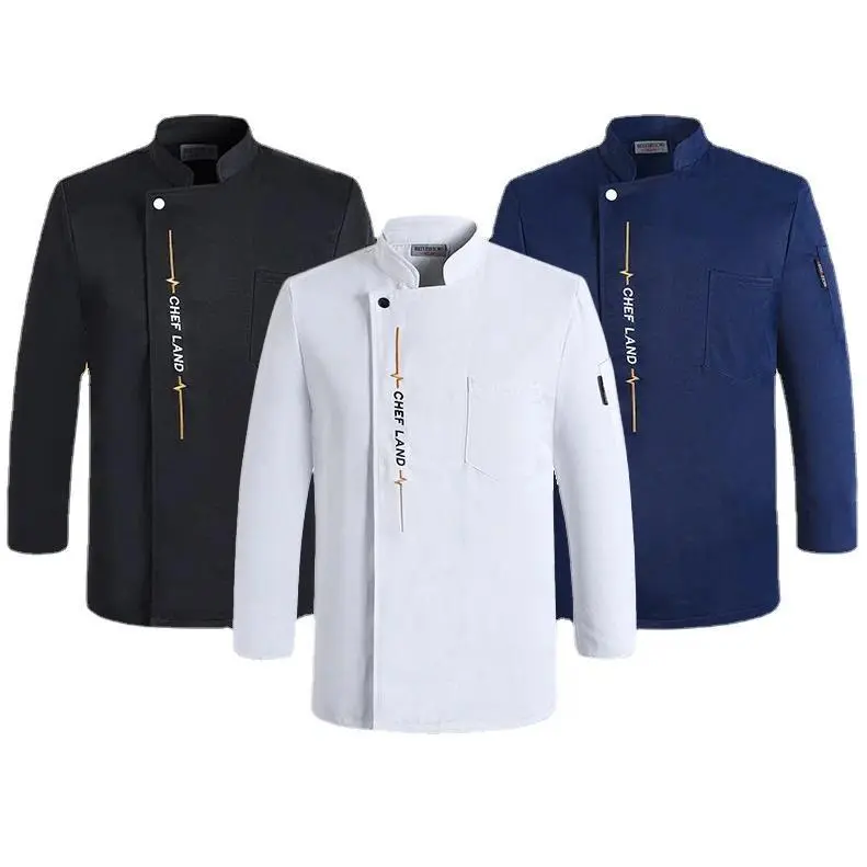 Men Long Sleeve Chef Jackets Kitchen Restaurant chef Uniform Shirt Bakery Breathable White Chef coat Apron Custom Logo