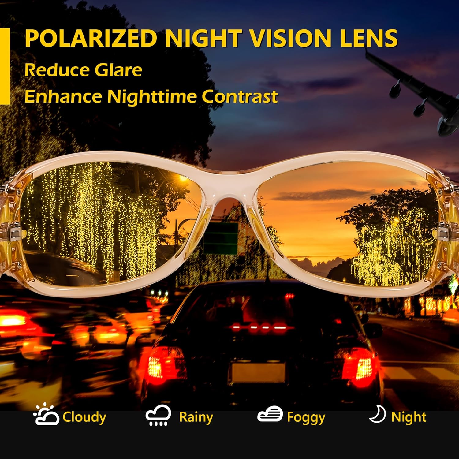 EyeconicFinds Women's Polarized Night Vision Glasses, Yellow Lens, Anti-glare, Safe Driving, B0103, Y2K Style, UV Protection, Sunglasses, B0078