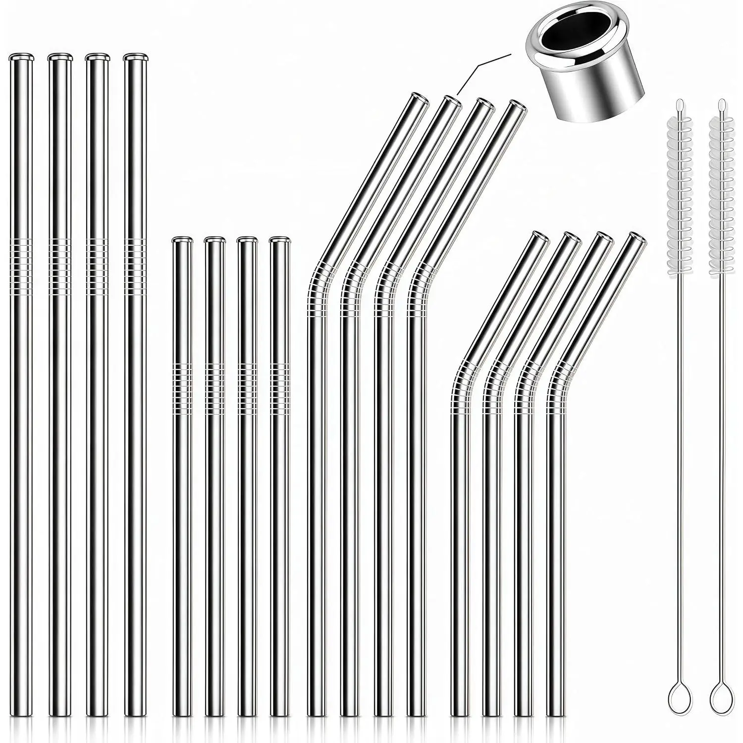 Stainless Steel Utensil Straw Set - 16-Pack for 20 oz & 30 oz Tumblers, 2 Cleaning Brushes, Utensils