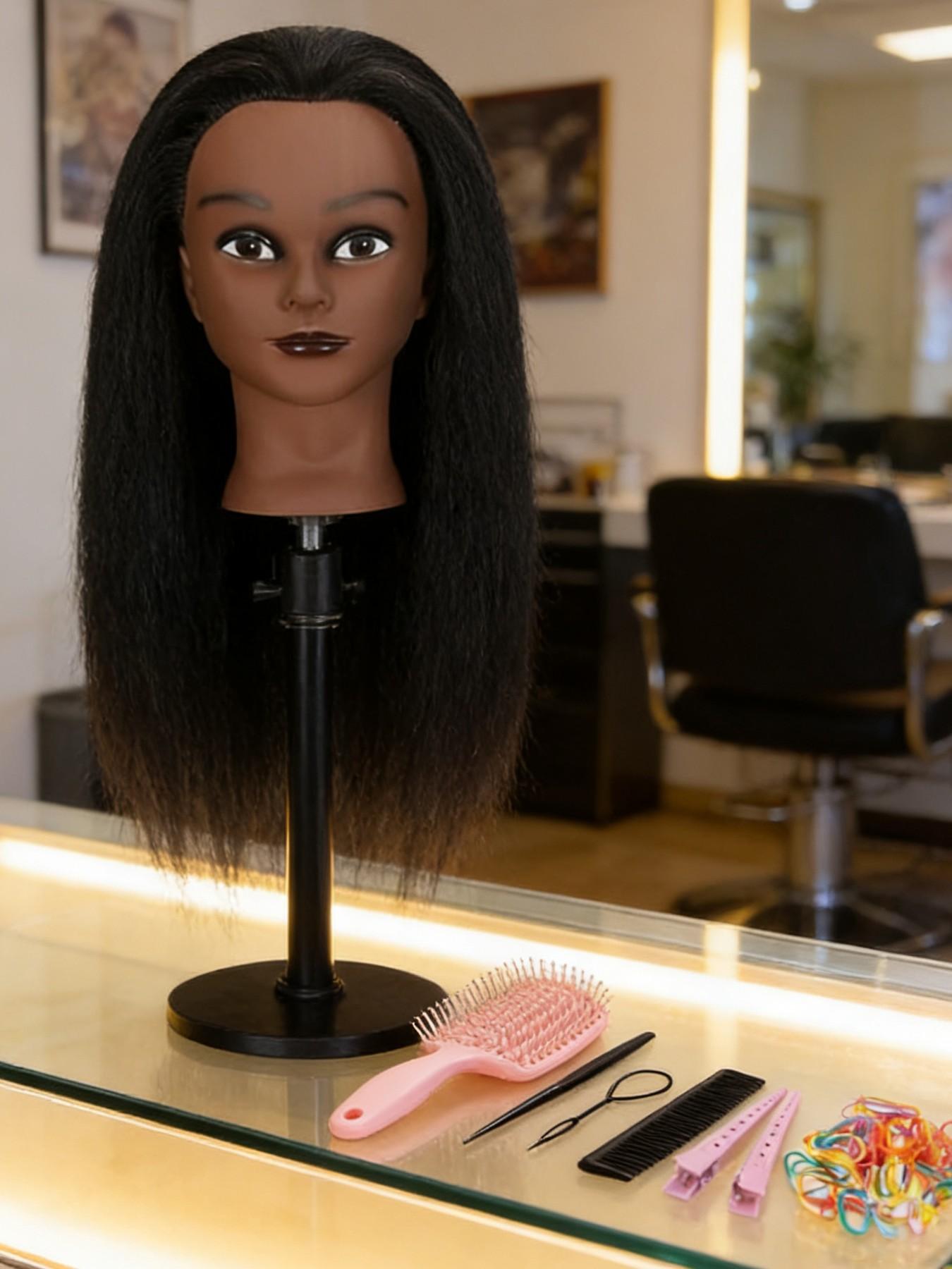 16 Inch 100% Real Hair Mannequin Head, Training Head Manikin for Cosmetology, Hairdresser Practice, Braiding & Styling with Clamp Stand