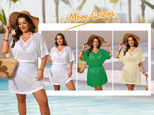 Aqua Eve Plus Size Swimsuit Cover Up - Crochet Bathing Suit Coverups Short Sleeve Beach Dress Swimwear
