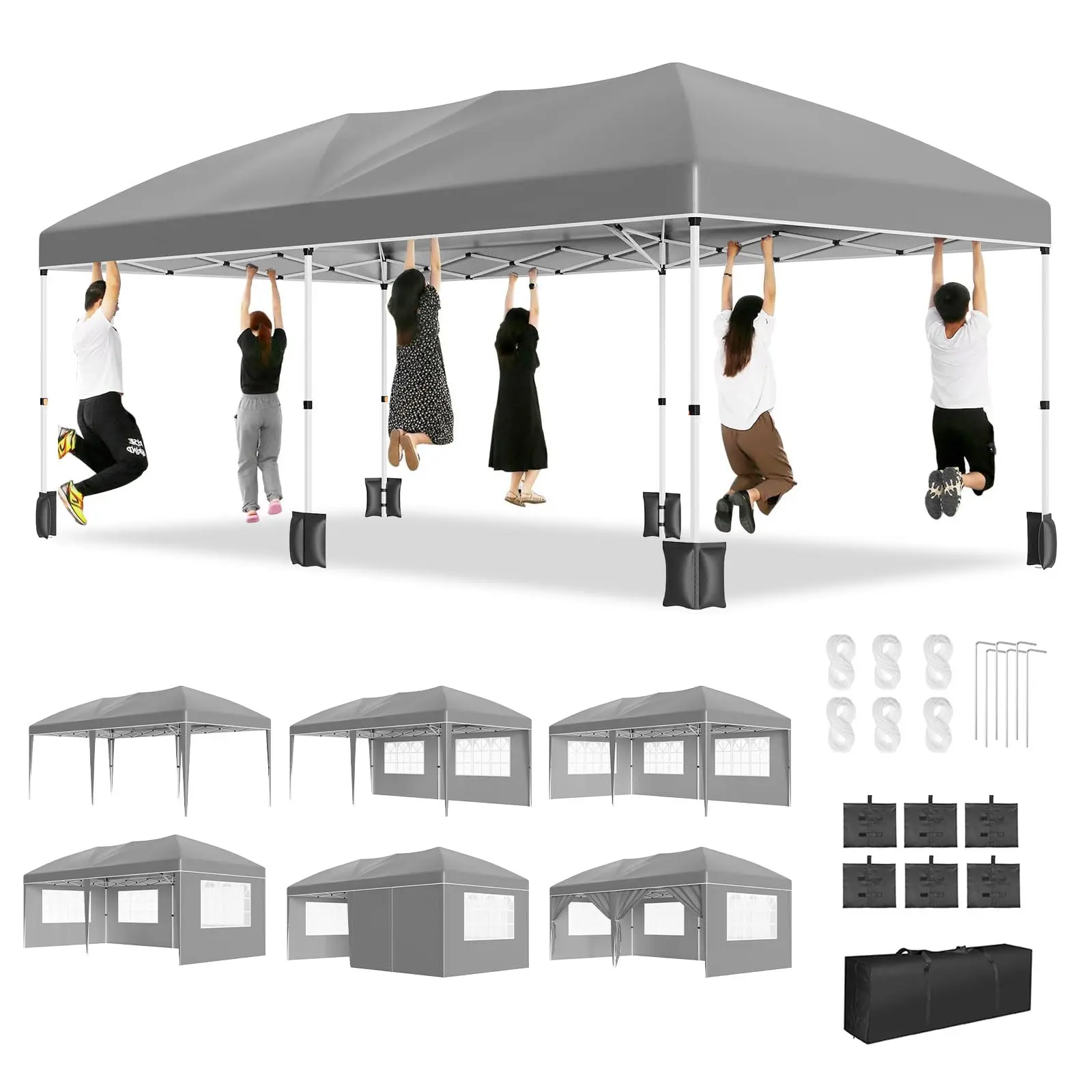 Heavy Duty 10x20FT Pop Up Canopy Tent with 6 Removable Sidewalls, Waterproof and UV Resistant Outdoor Party Tent for Wedding, Backyard, Patio, Easy Setup and Portable Storage