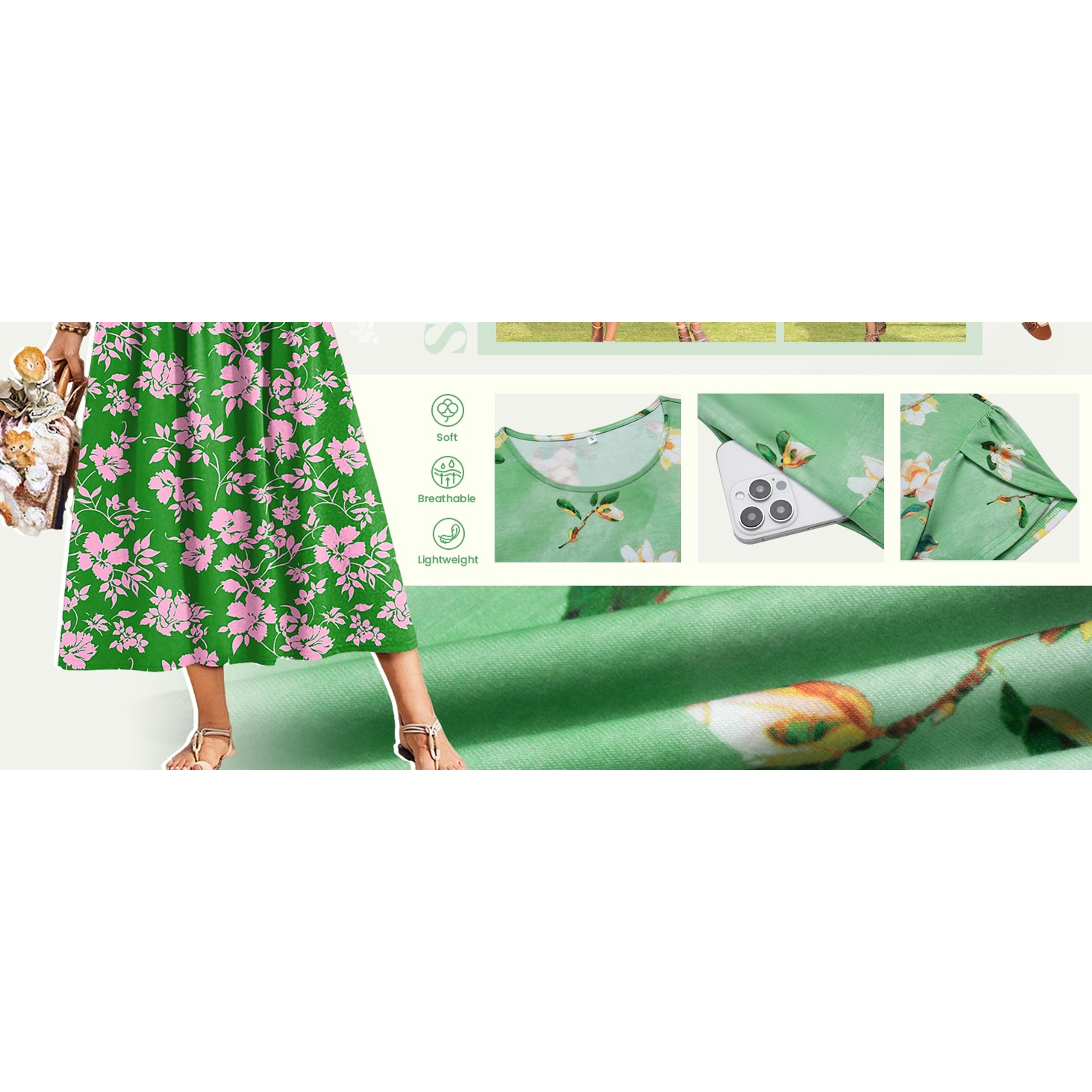 Summer Dresses for Women 2026 Maxi Bohemian Floral Short Sleeve Long Dress Casual Flowy Tiered Beach Sundress(Gift)
