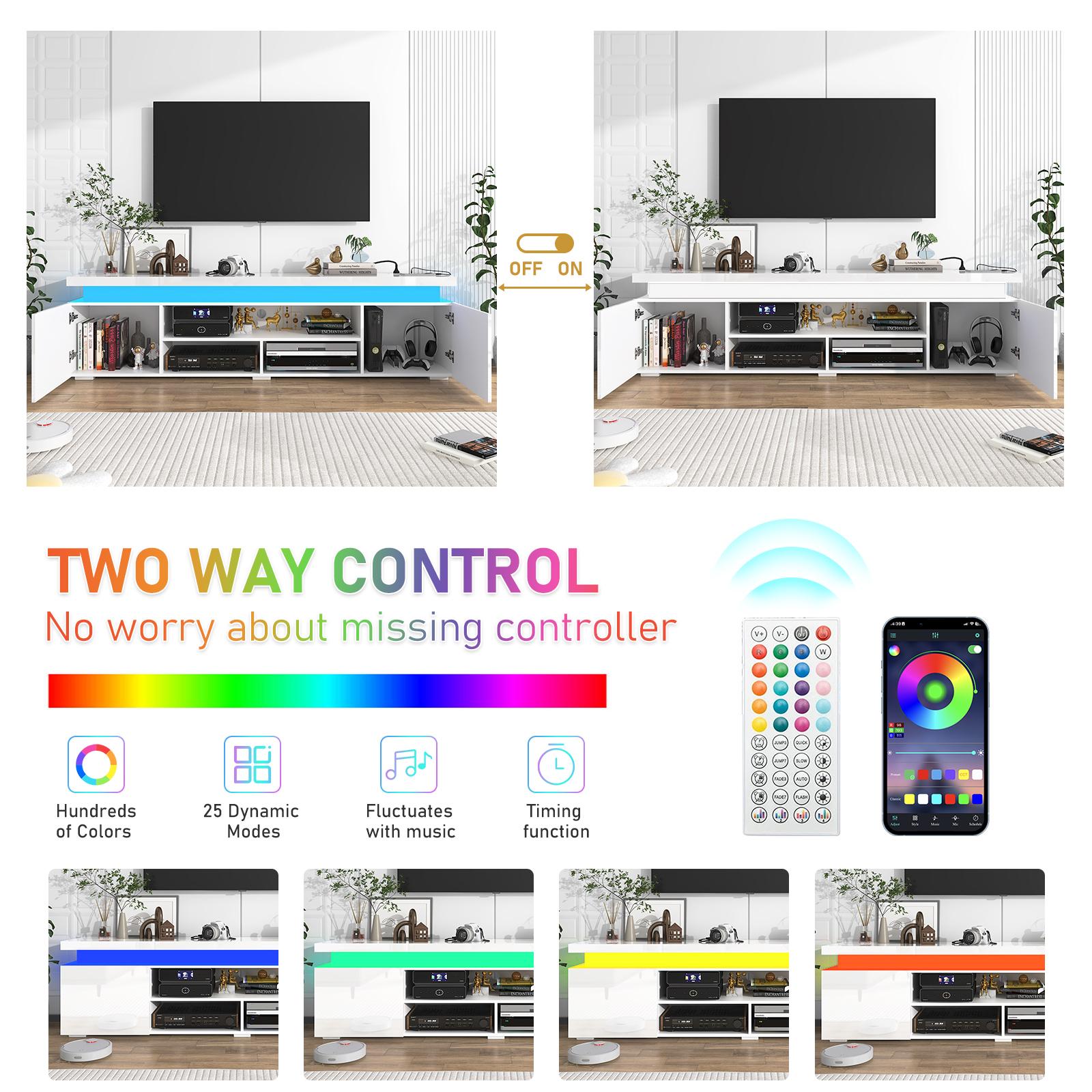 LED TV Stand for 75/85/95 Inch TV,66/73/83 Inch Modern Gaming TV Stand with Power Outlet, High Gloss TV Console Entertainment Center with Storage for Living Room, Bedroom