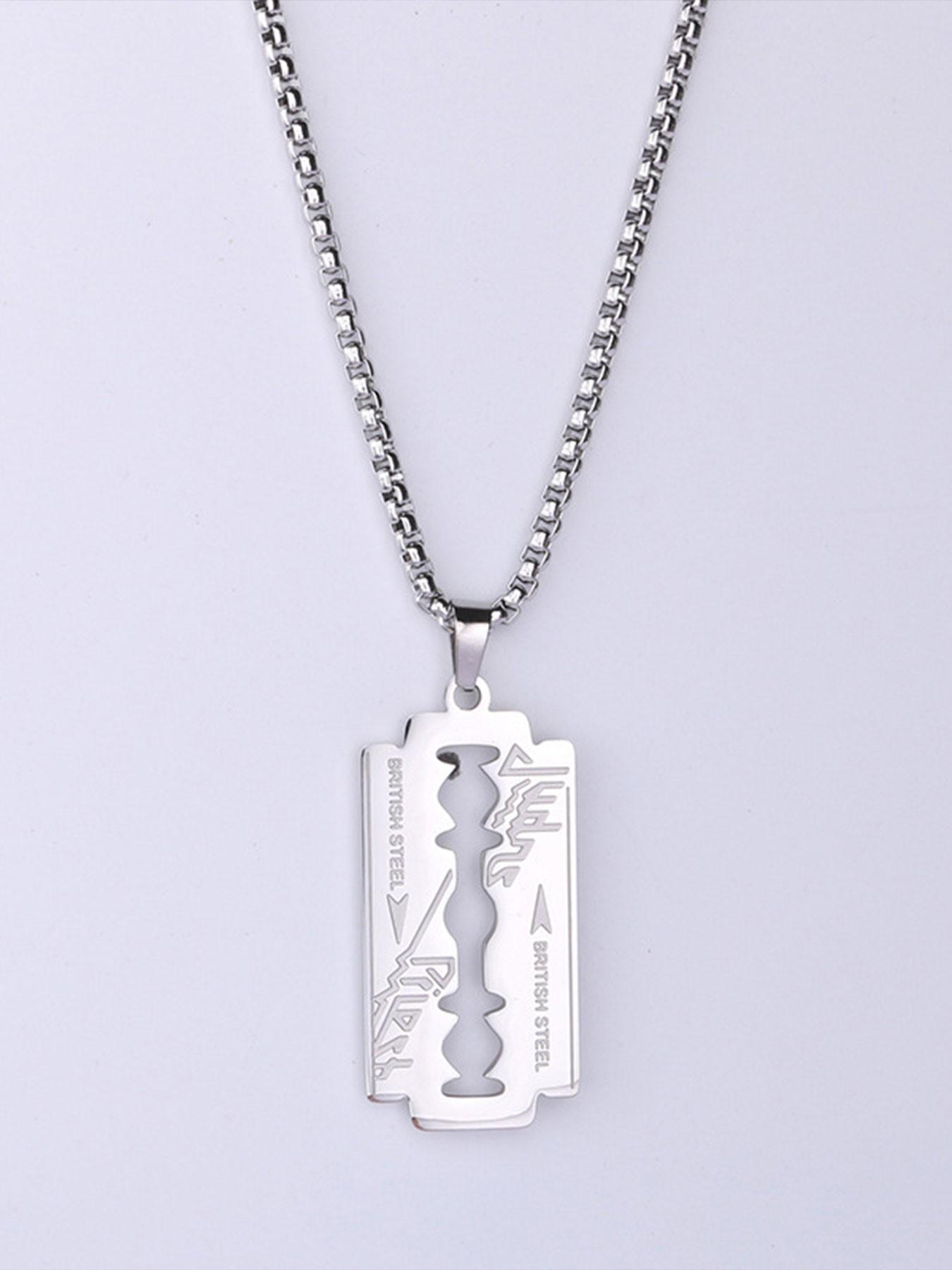 Punk Style Razor Blade Pendant Necklace, Unisex Fashion Accessory, Trendy Men's Shaving Knife Charm, Unique Personality Jewelry