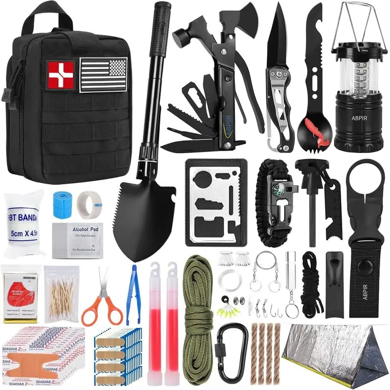 171PCS First Aid Kit with Gear, First Aid Supplies, Emergency Tent, and MOLLE Nylon Bag, Ideal for Car, Travel, Home, Outdoor Adventures, for Men, Christmas, Teens