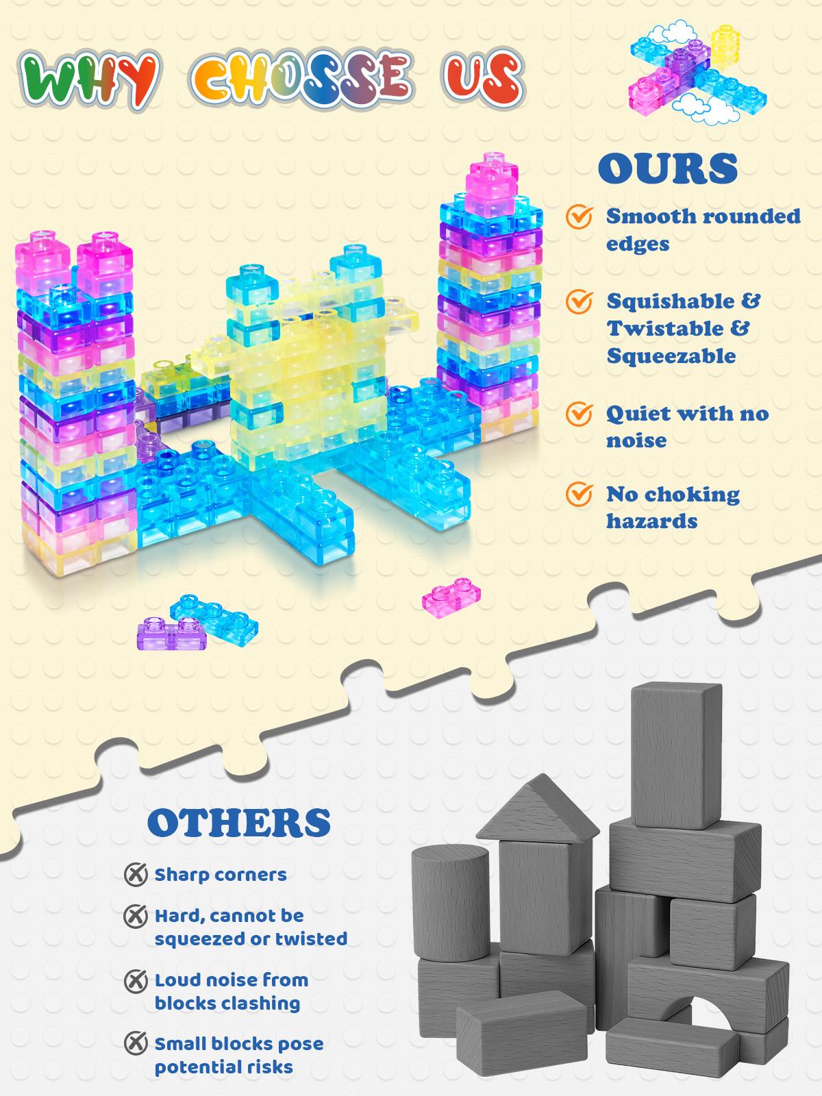 JOY SPOT Soft Jelly Blocks , Squishy Multi-color Stacking Jelly Building Blocks Toy Set, Non-toxic Sensory Tactile Play Toy Safe Squishy Squeezable & Stretchable Fun, Puzzle Blocks for Kids Early learning Preschool STEM Creative Construction Age 2+