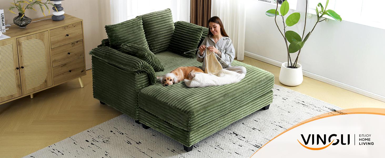 VINGLI Lounge Chair, 56" Oversized Reading Chair  Chaise Sofa Recliner Bed Upholstered Comfy Sleeper Couch with Throw Pillows and Armrests for Living Room, Movie Room, Bedroom Modular Cloud Corduroy Foldable Velvet Boneless Sectional Leather Faux Brown