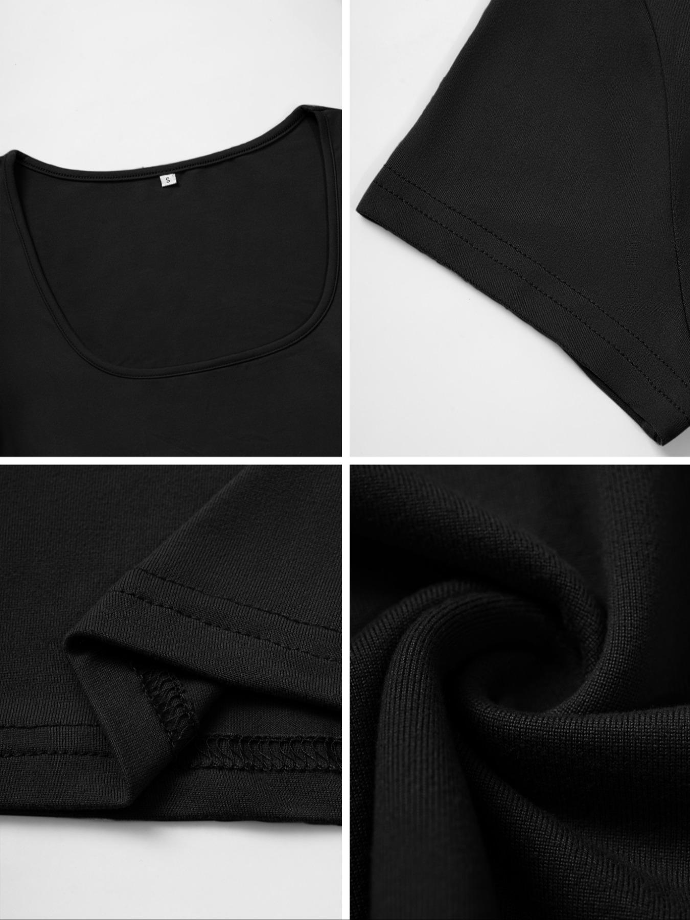 Pure Color Casual Slim Fit U Neck Short Sleeve T-Shirt, Summer Thin Fabric Kint Style Tee for Women, Comfortable Daily Wear