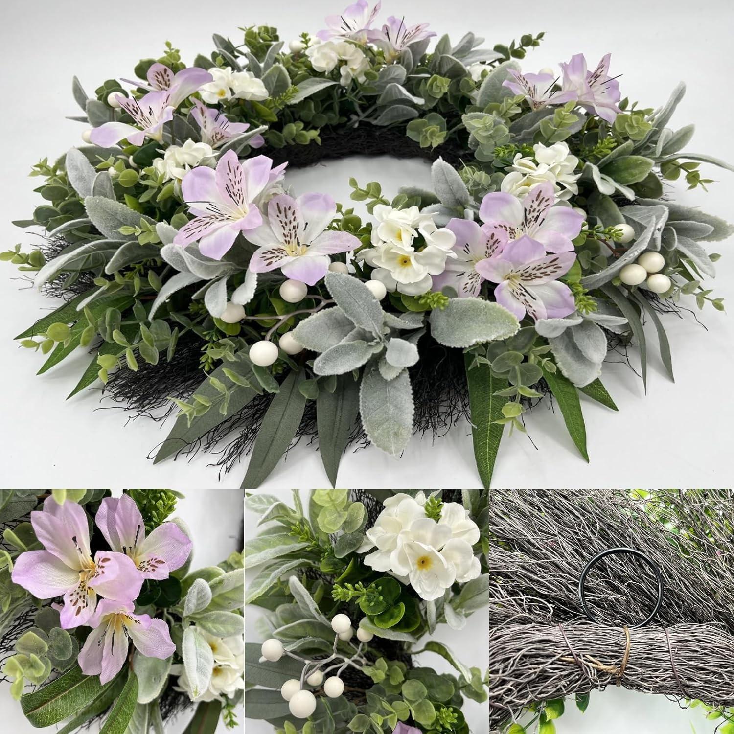 Front Door Wreath, Eucalyptus Leaf Wreath with Flowers and Berries, All-Season Greenery, Farmhouse Home Decor, Indoor Outdoor